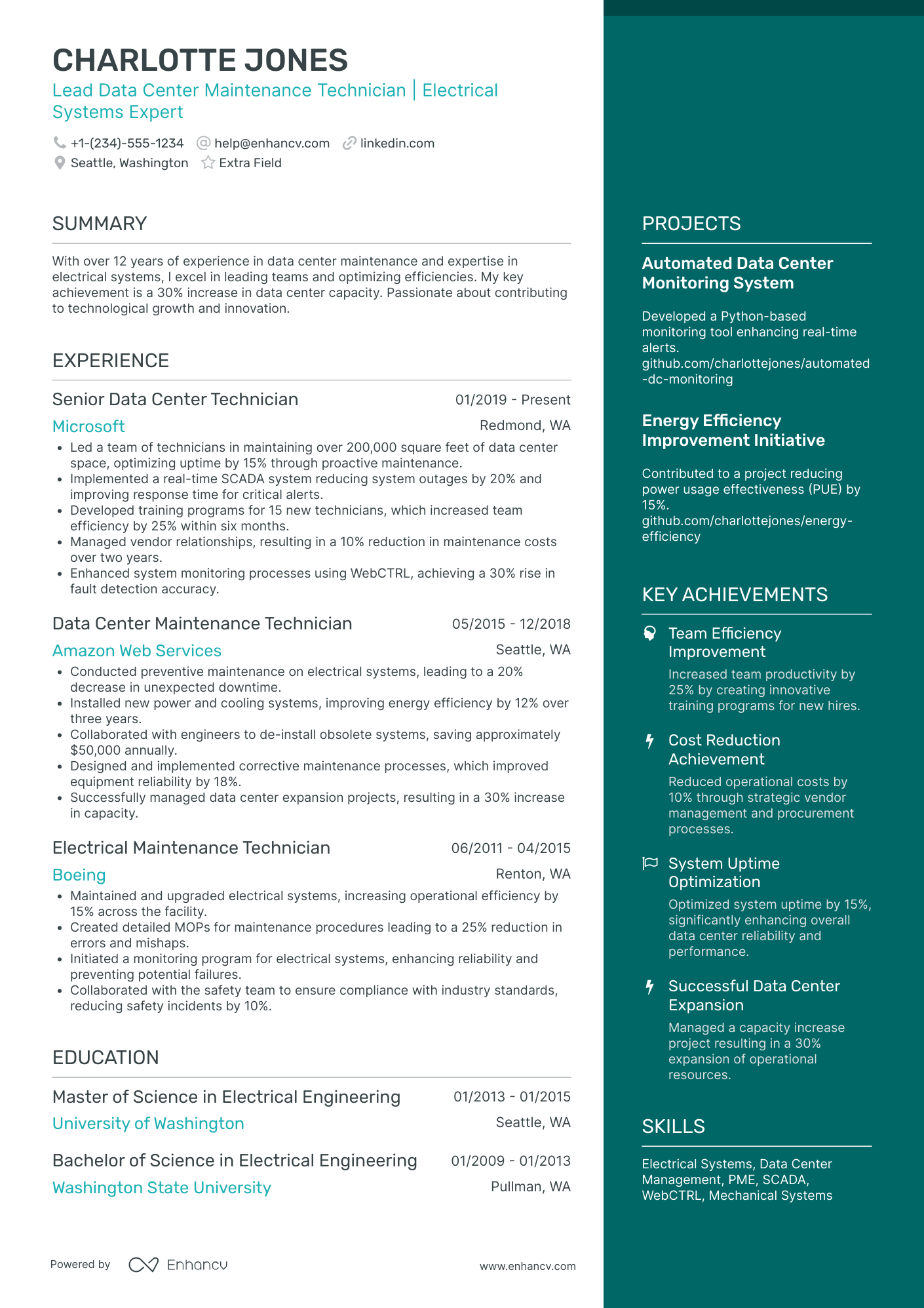 Data Center Maintenance Technician Resume Example