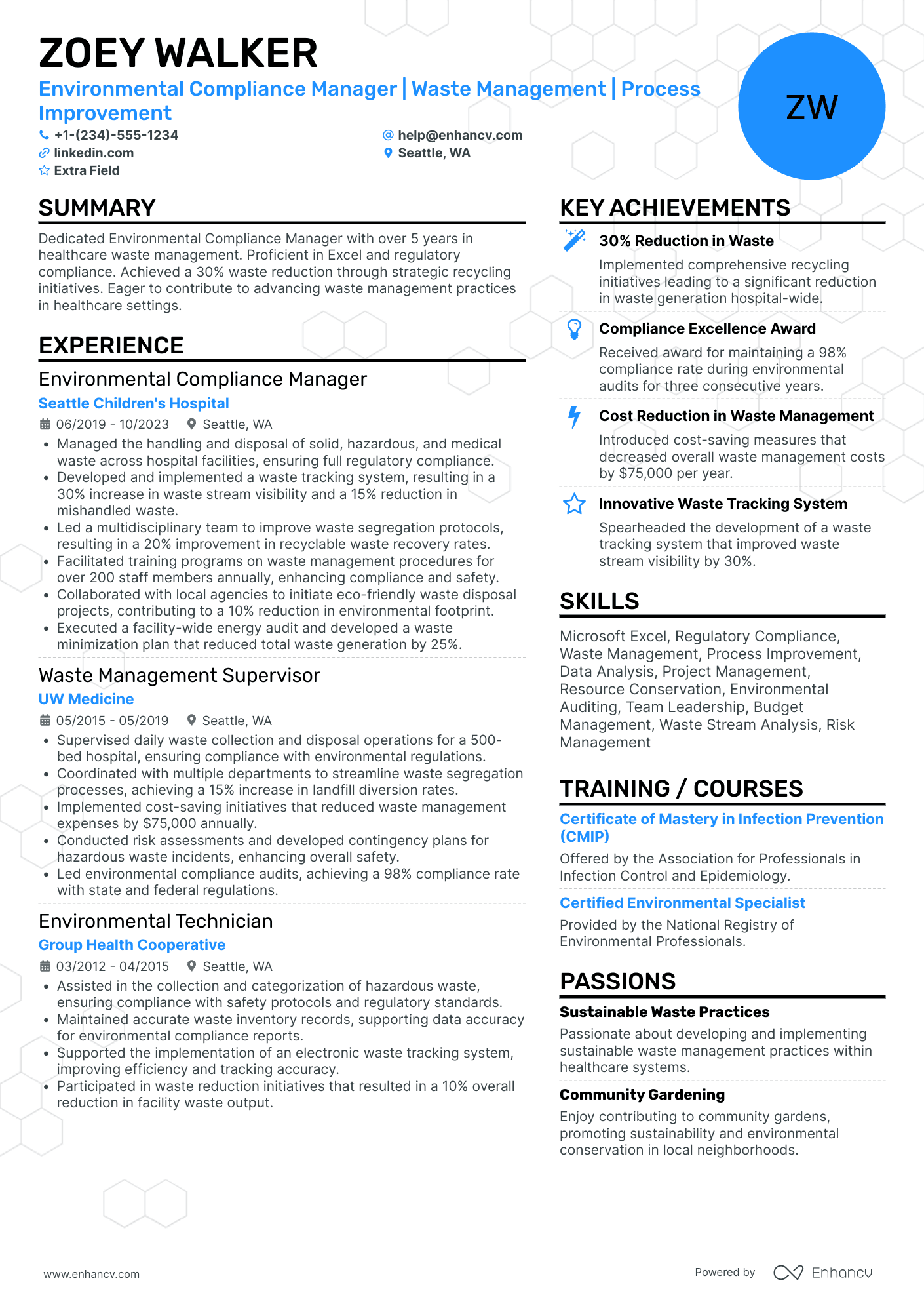 Environmental Impact Assessment Manager Resume Example