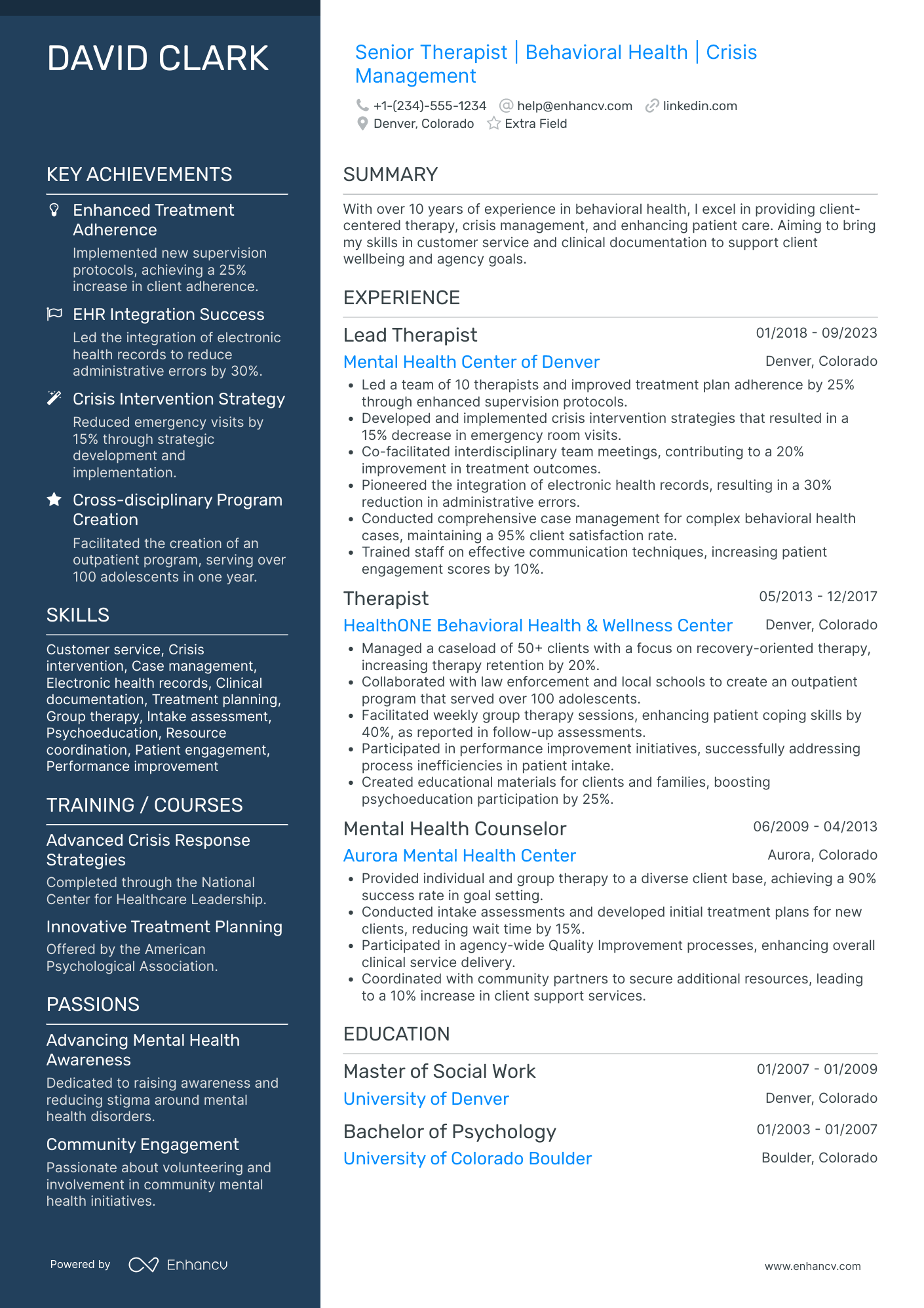 Senior Sports Therapist Resume Example