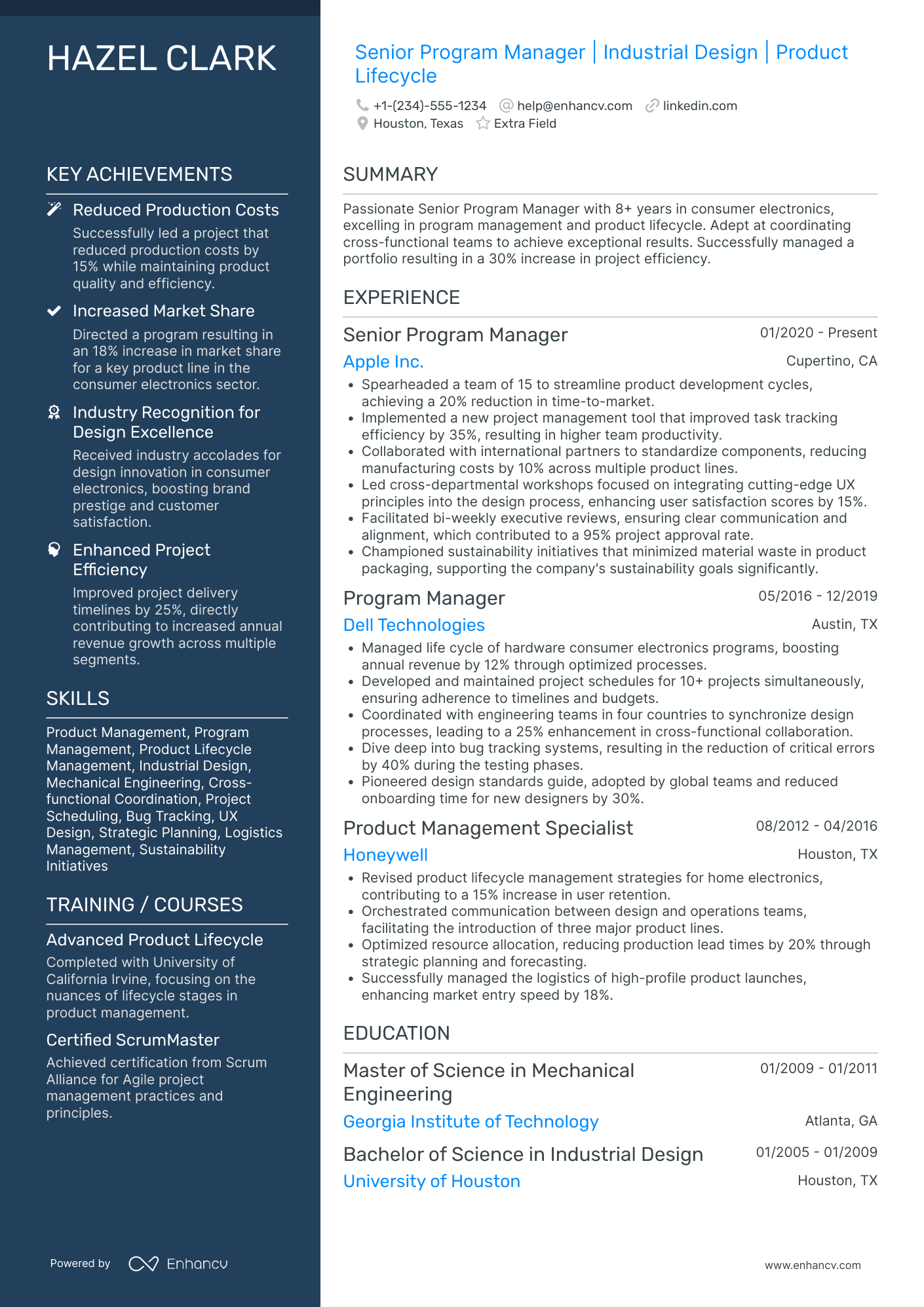 Industrial Design Project Lead Resume Example