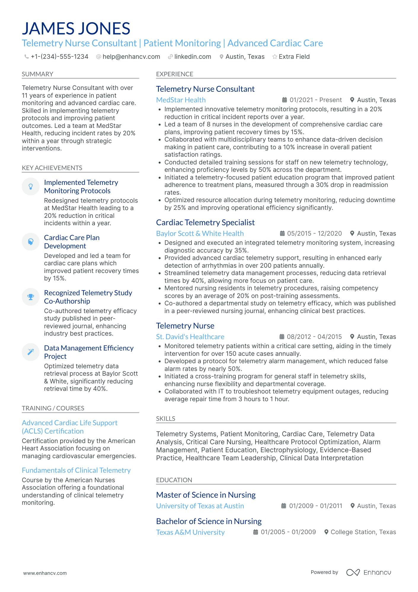 Telemetry Nurse Consultant Resume Example