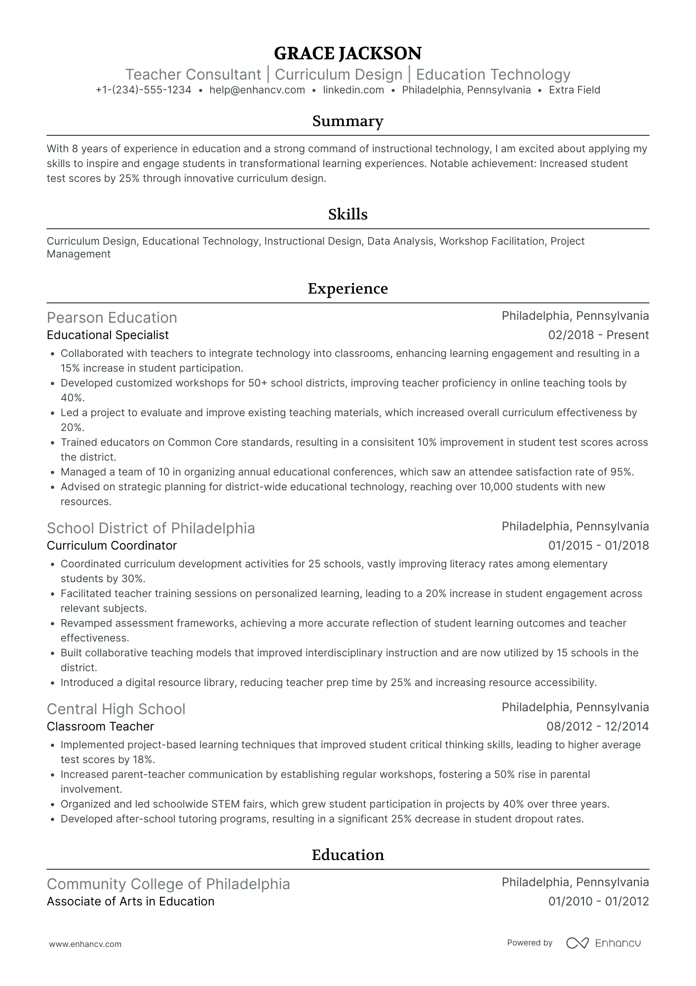 New Teacher Consultant Resume Example