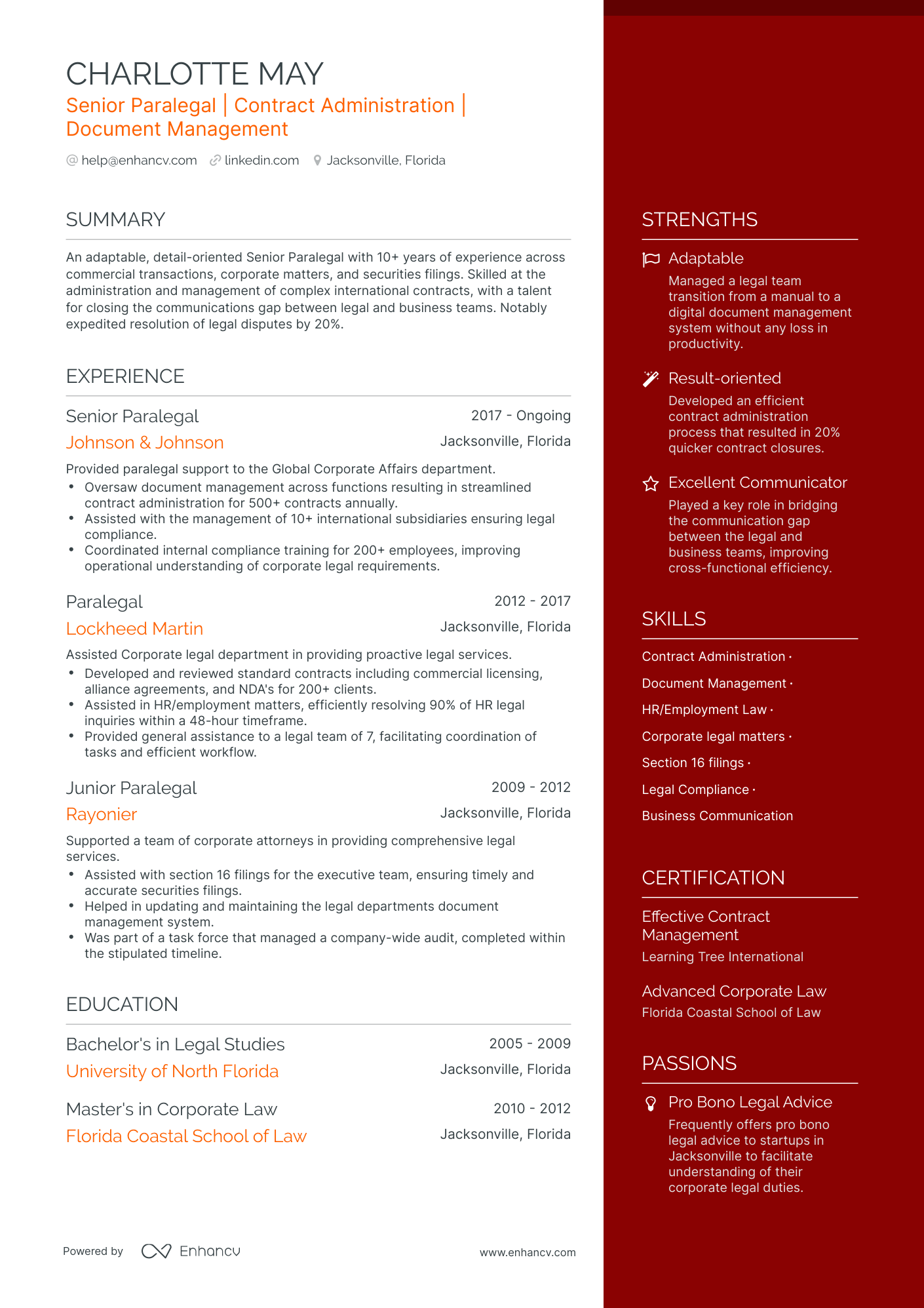 Senior Paralegal Resume Example