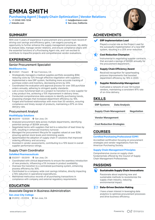 Purchasing Agent Resume Example