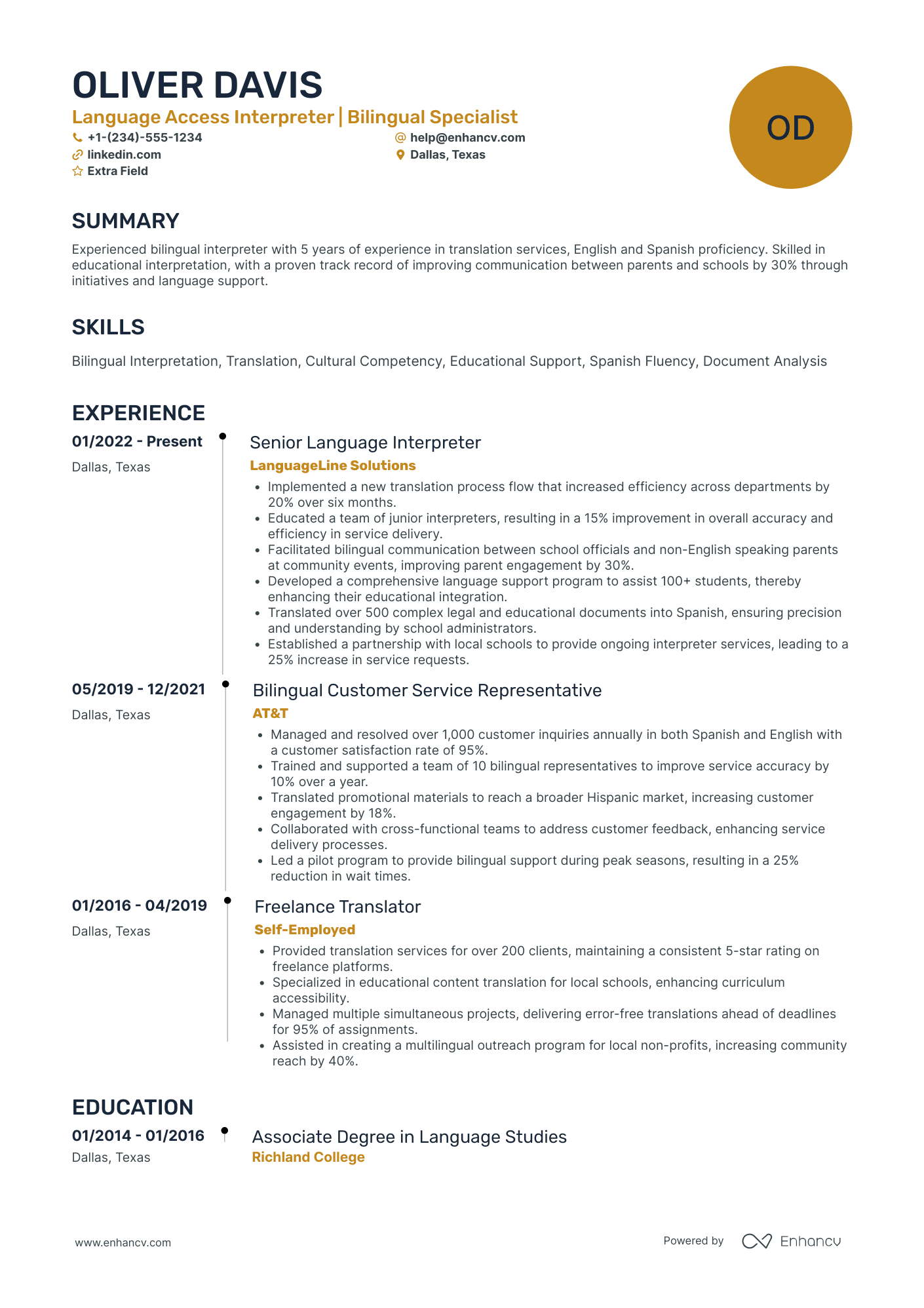 Community Interpreter Resume Example