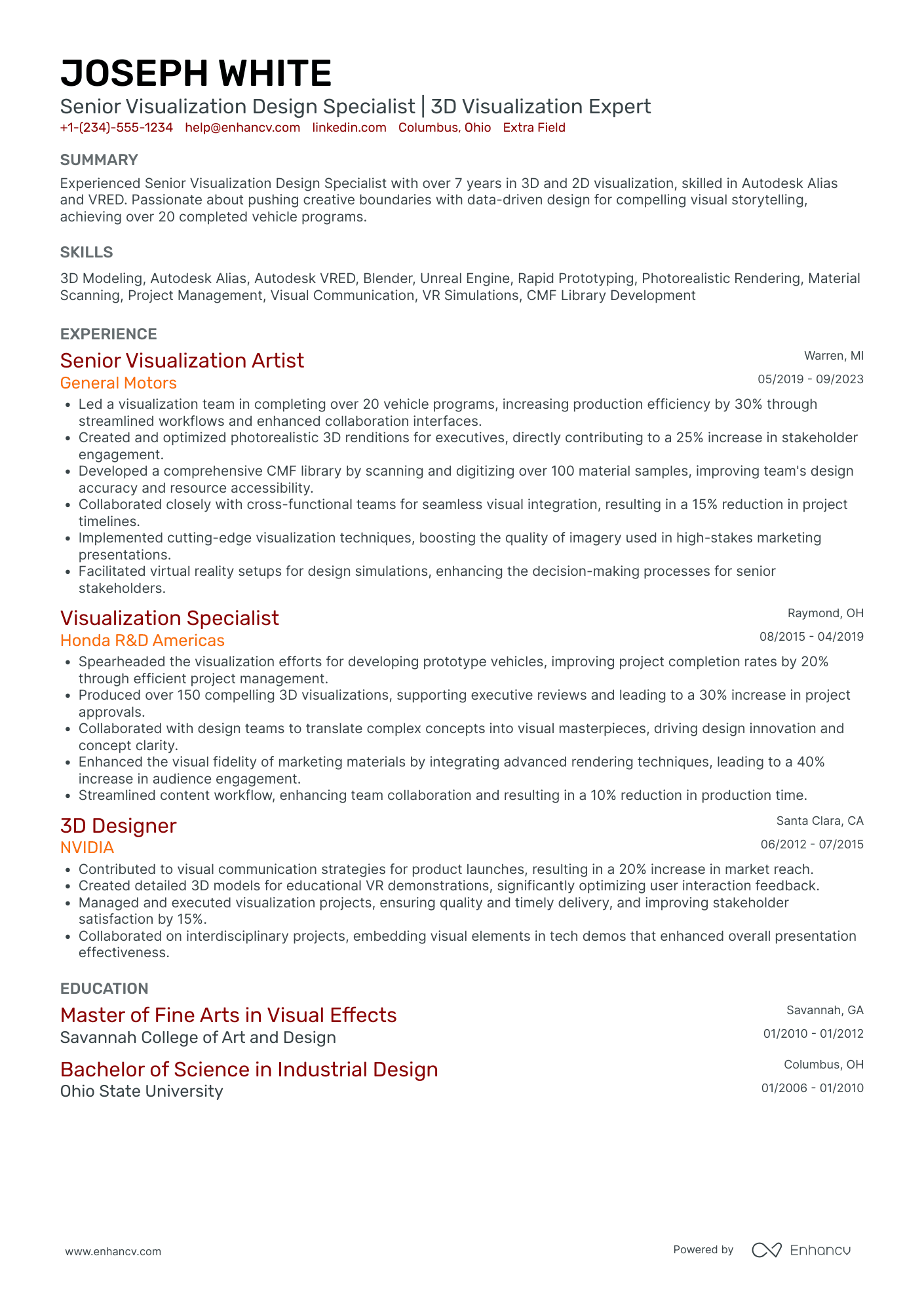 Industrial Design Specialist Resume Example