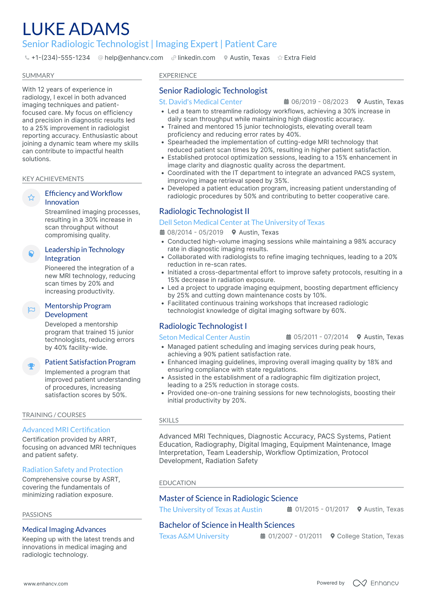 Senior Radiologic Technologist Resume Example