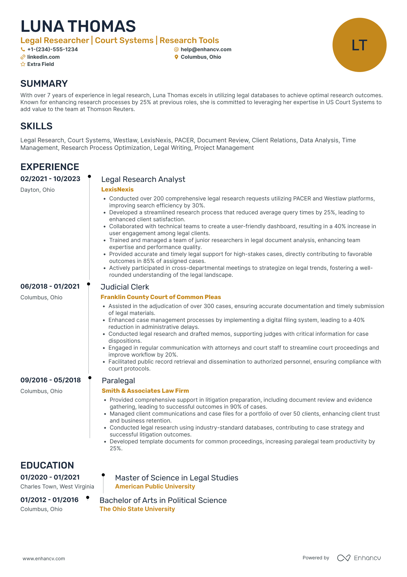 Legal Researcher Resume Example