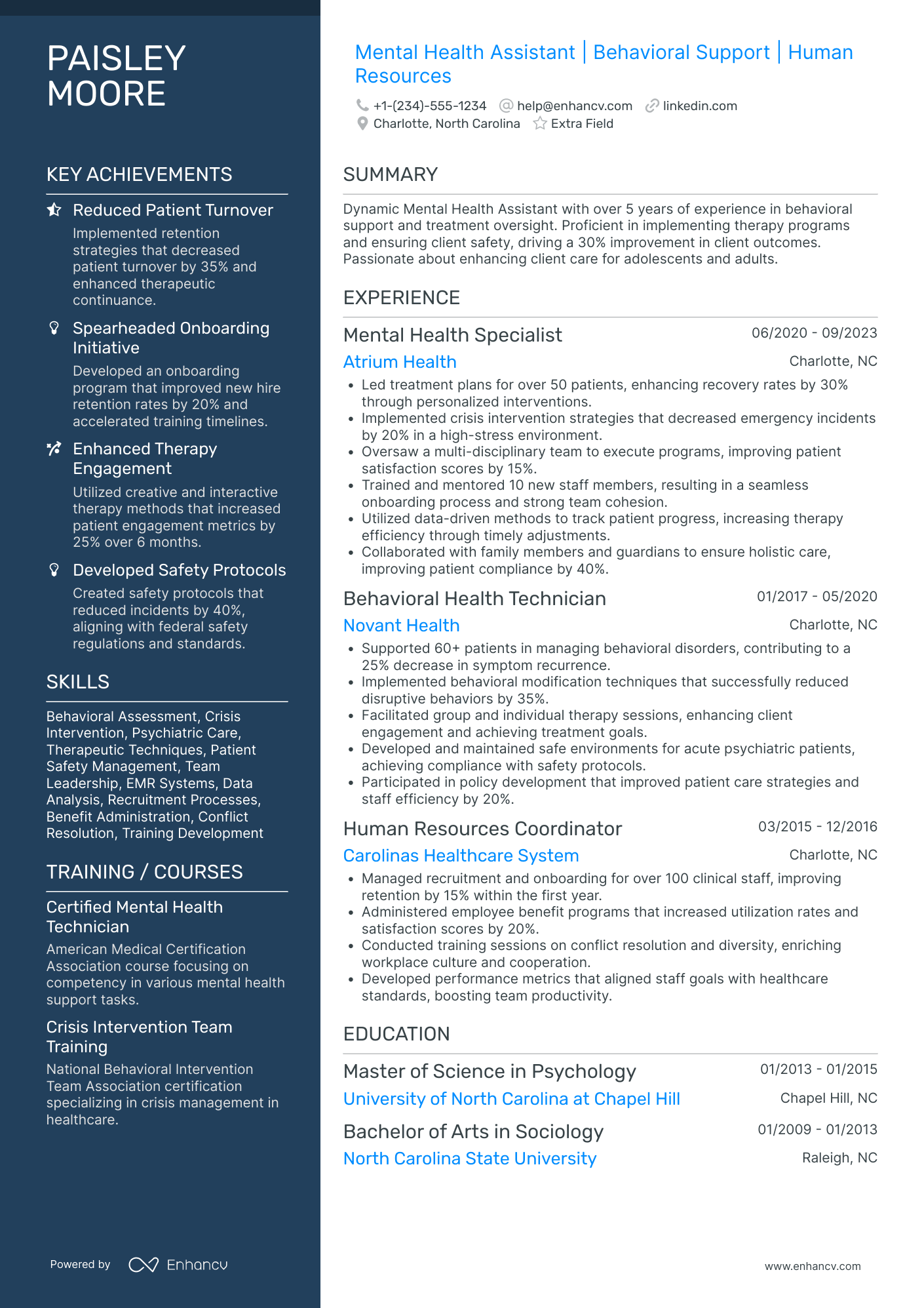 Entry Level Mental Health Coach Resume Example