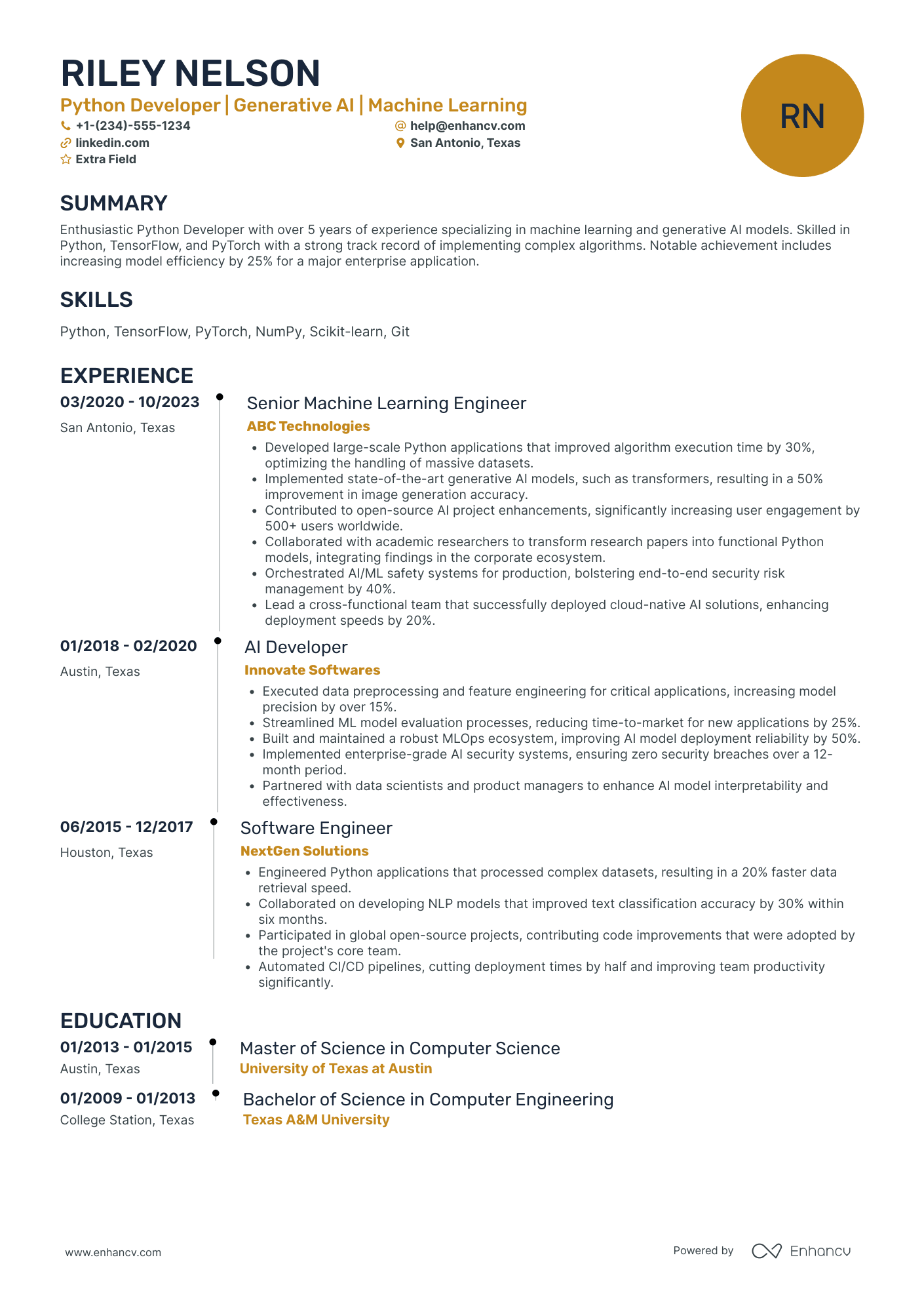 Python Machine Learning Developer Resume Example