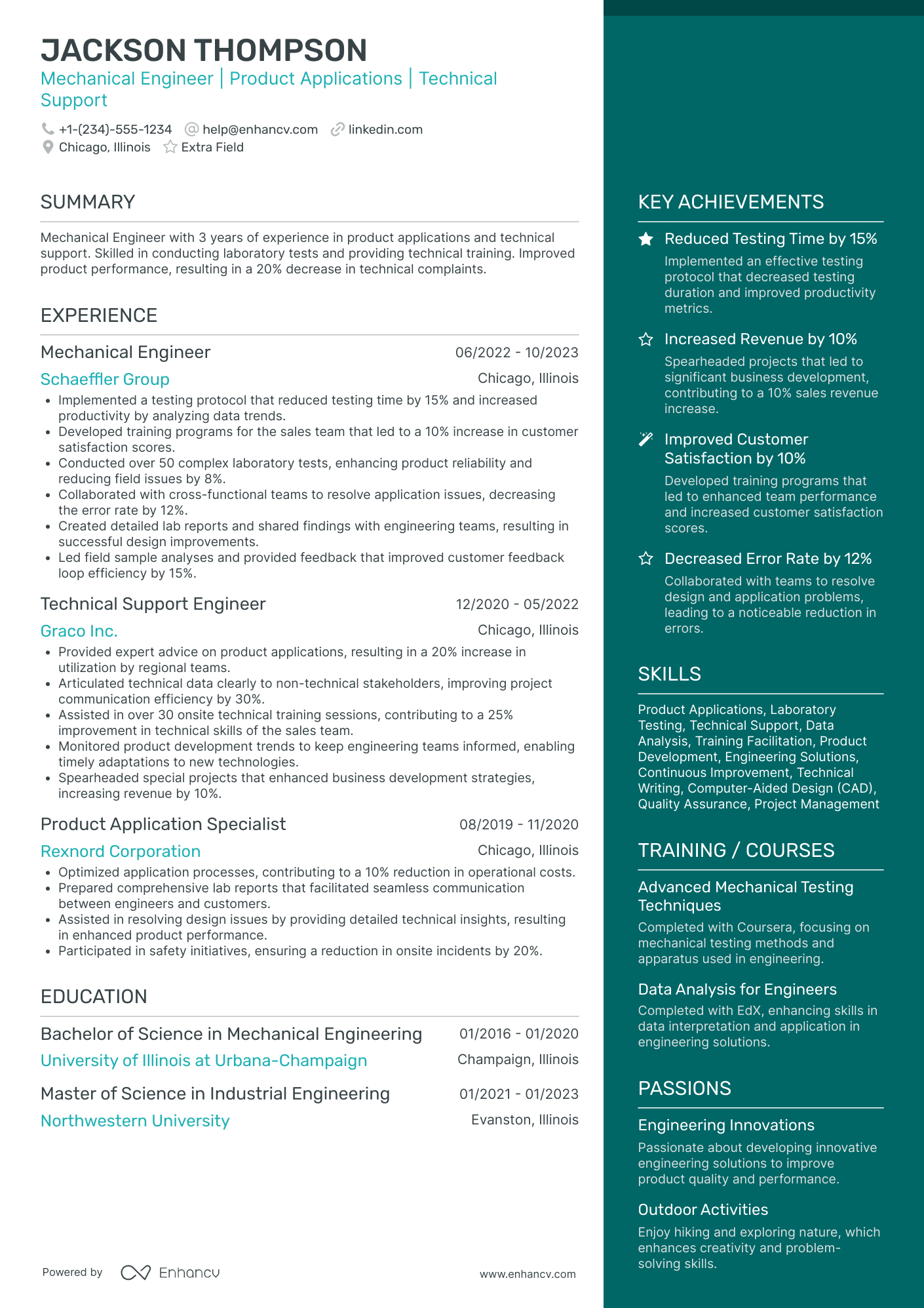 Engineering Student R&D Intern Resume Example