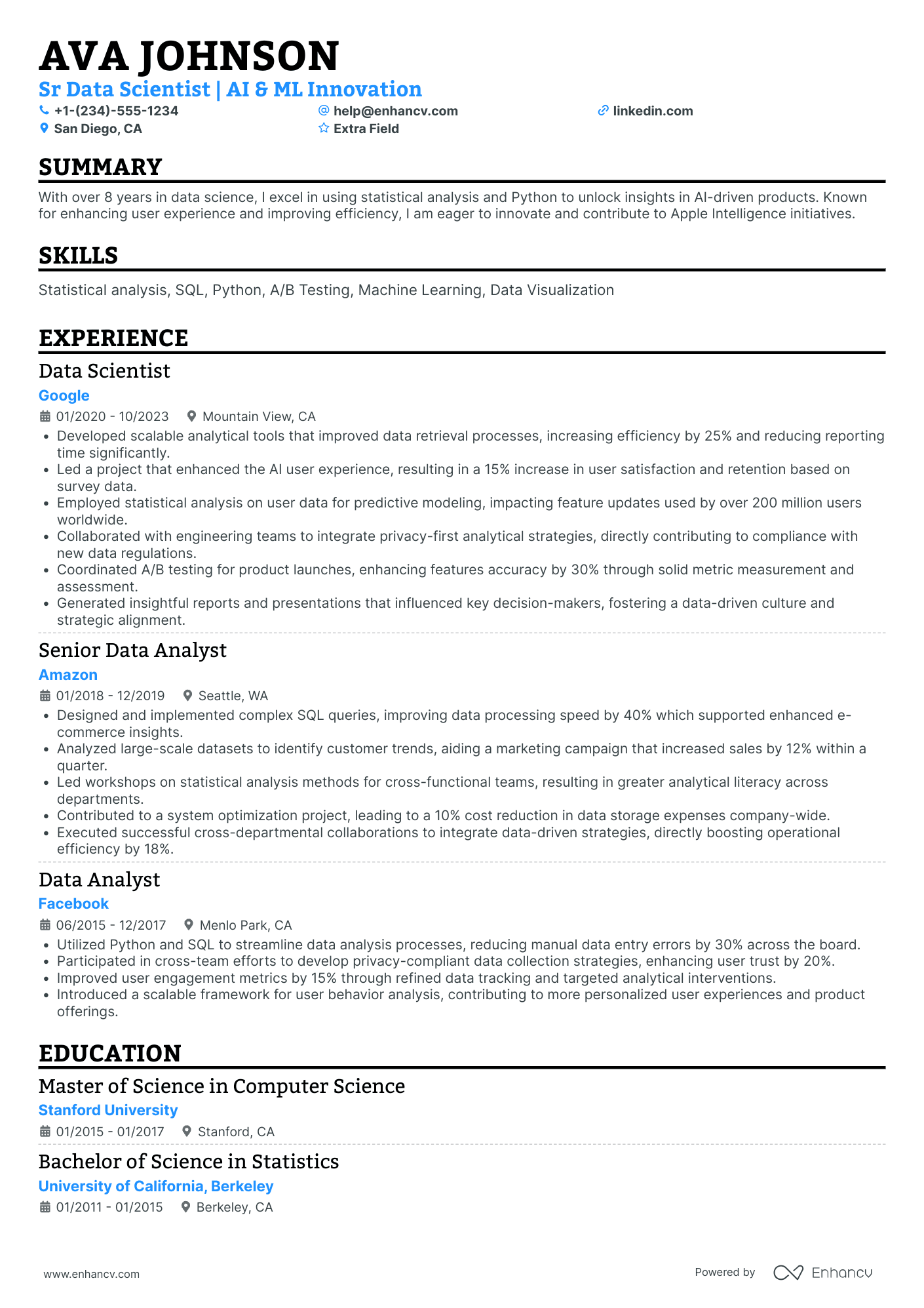 Apple Data Scientist Resume Example