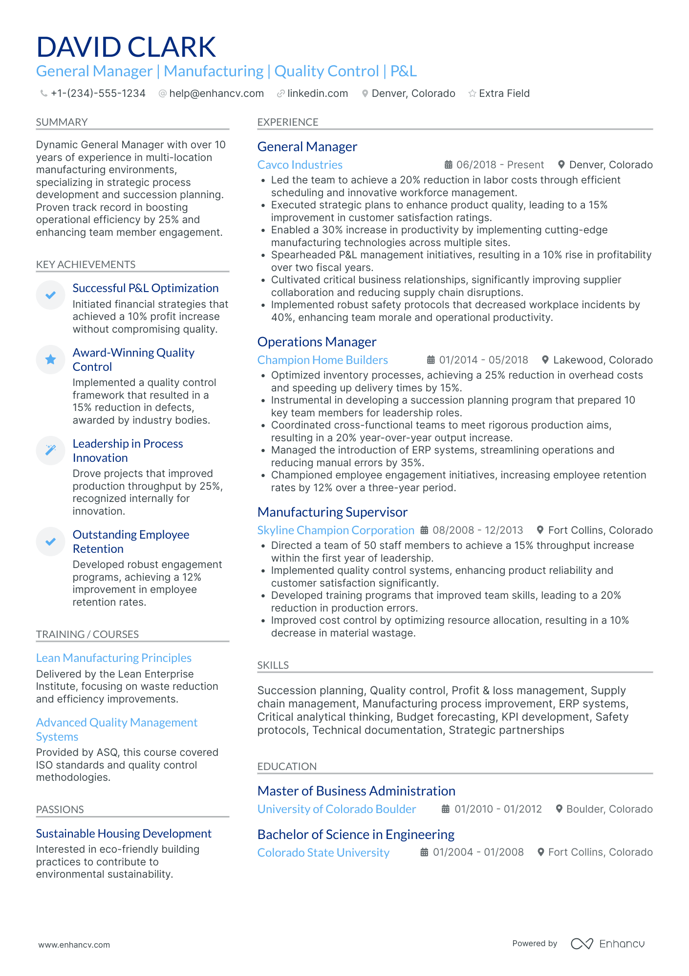 General Manager of Engineering Resume Example