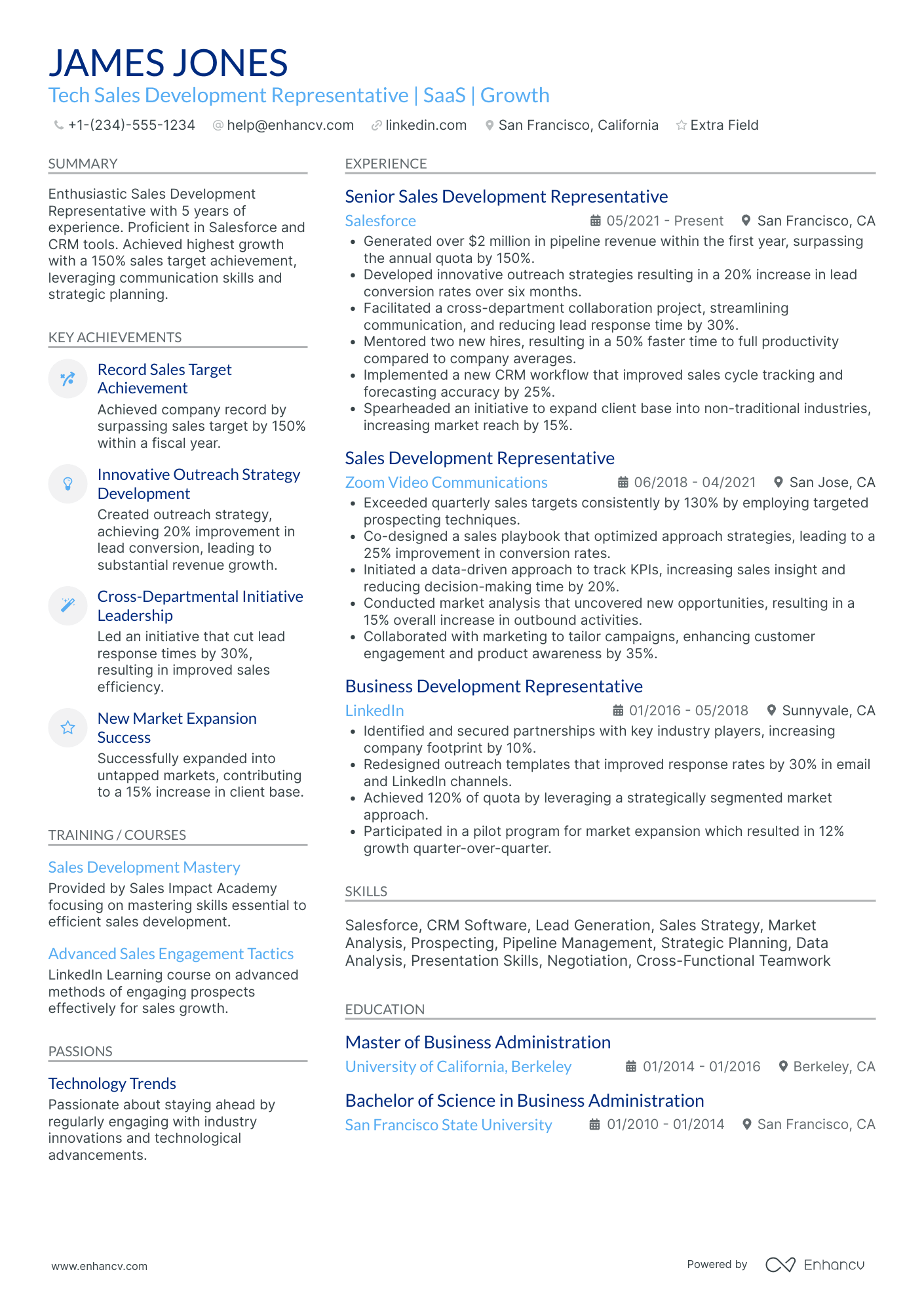 Tech Sales Development Representative Resume Example