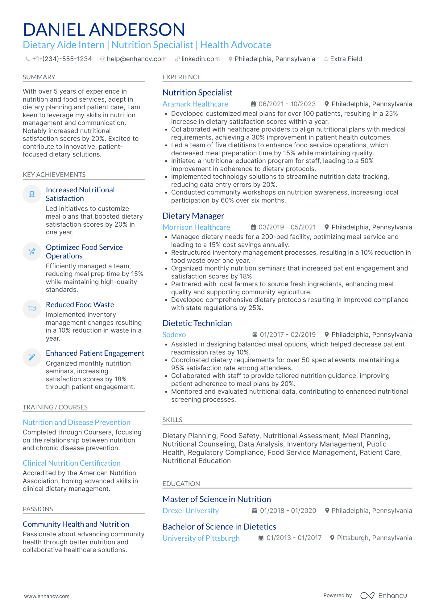 Dietary Aide Intern Resume Example