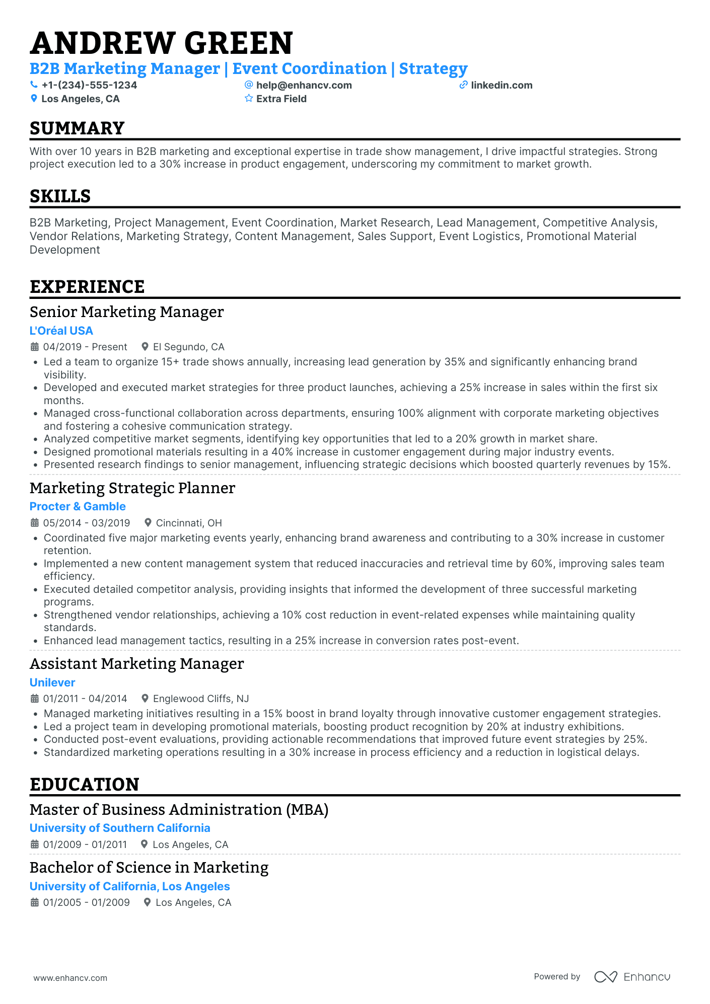 B2B Marketing Manager Resume Example