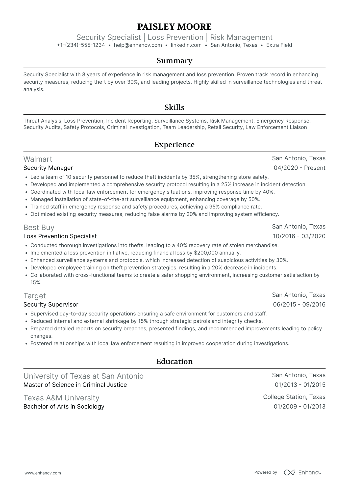 Target Security Specialist Resume Example