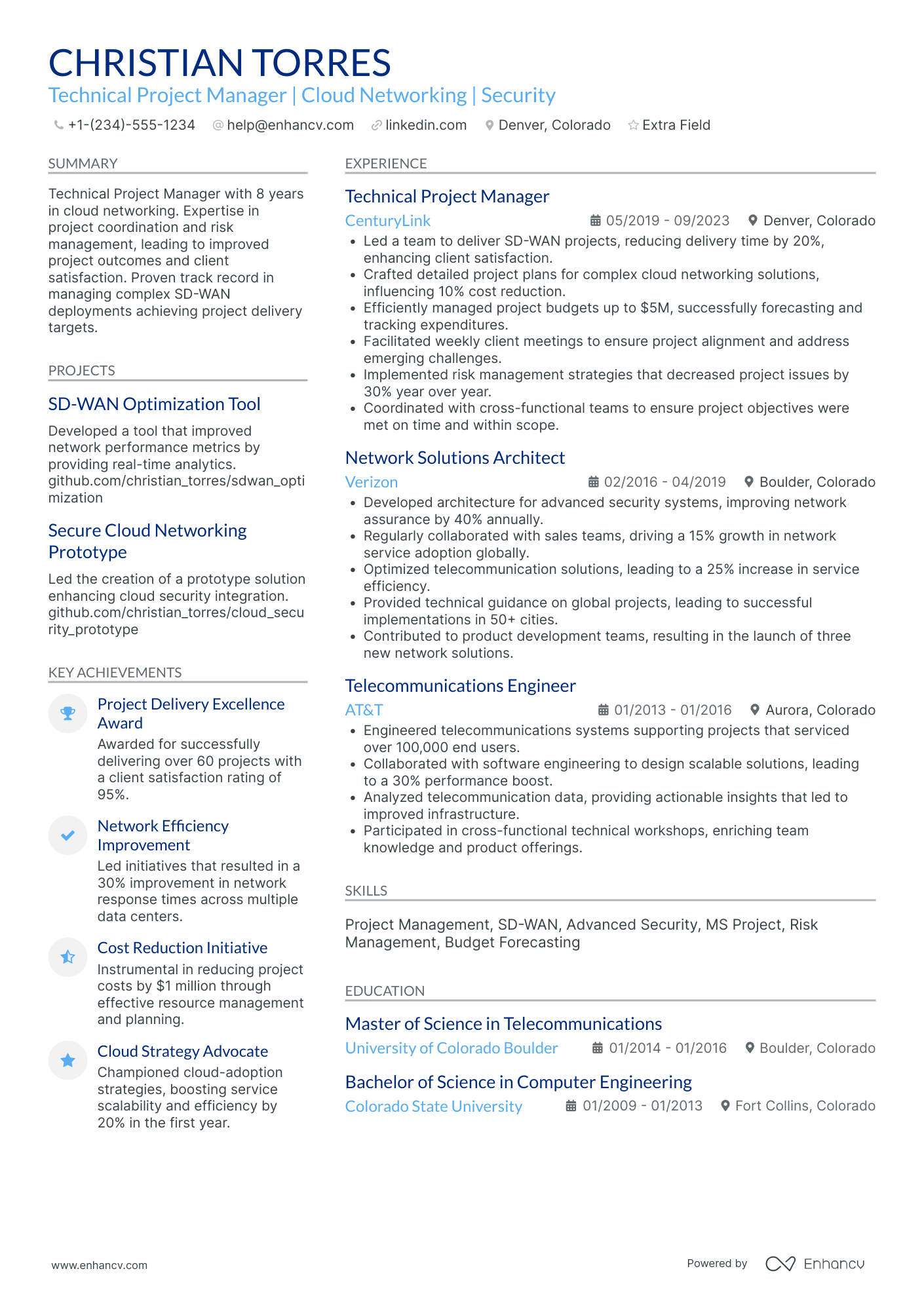 Tech Project Manager Resume Example