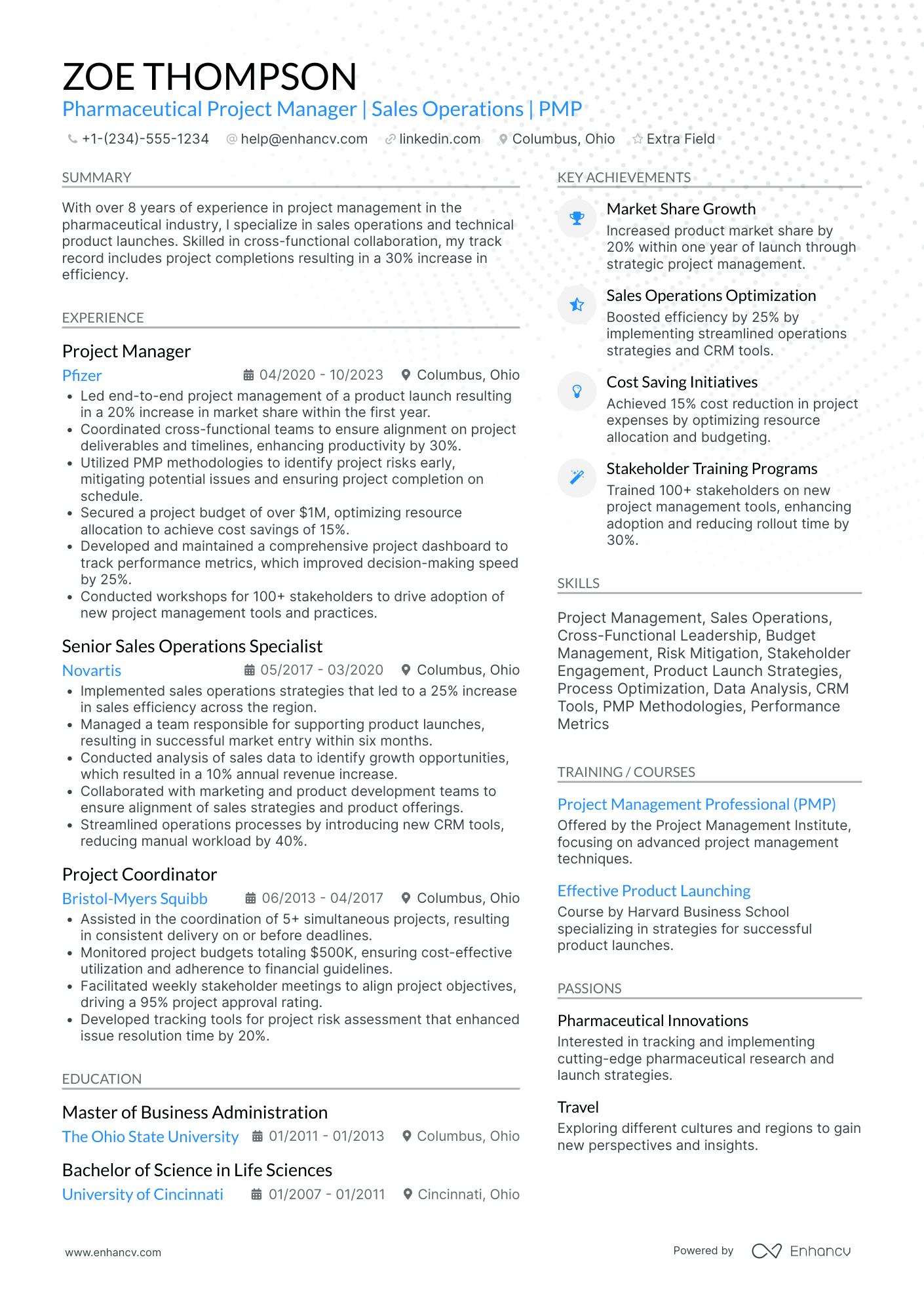 Medical Sales Operations Manager Resume Example