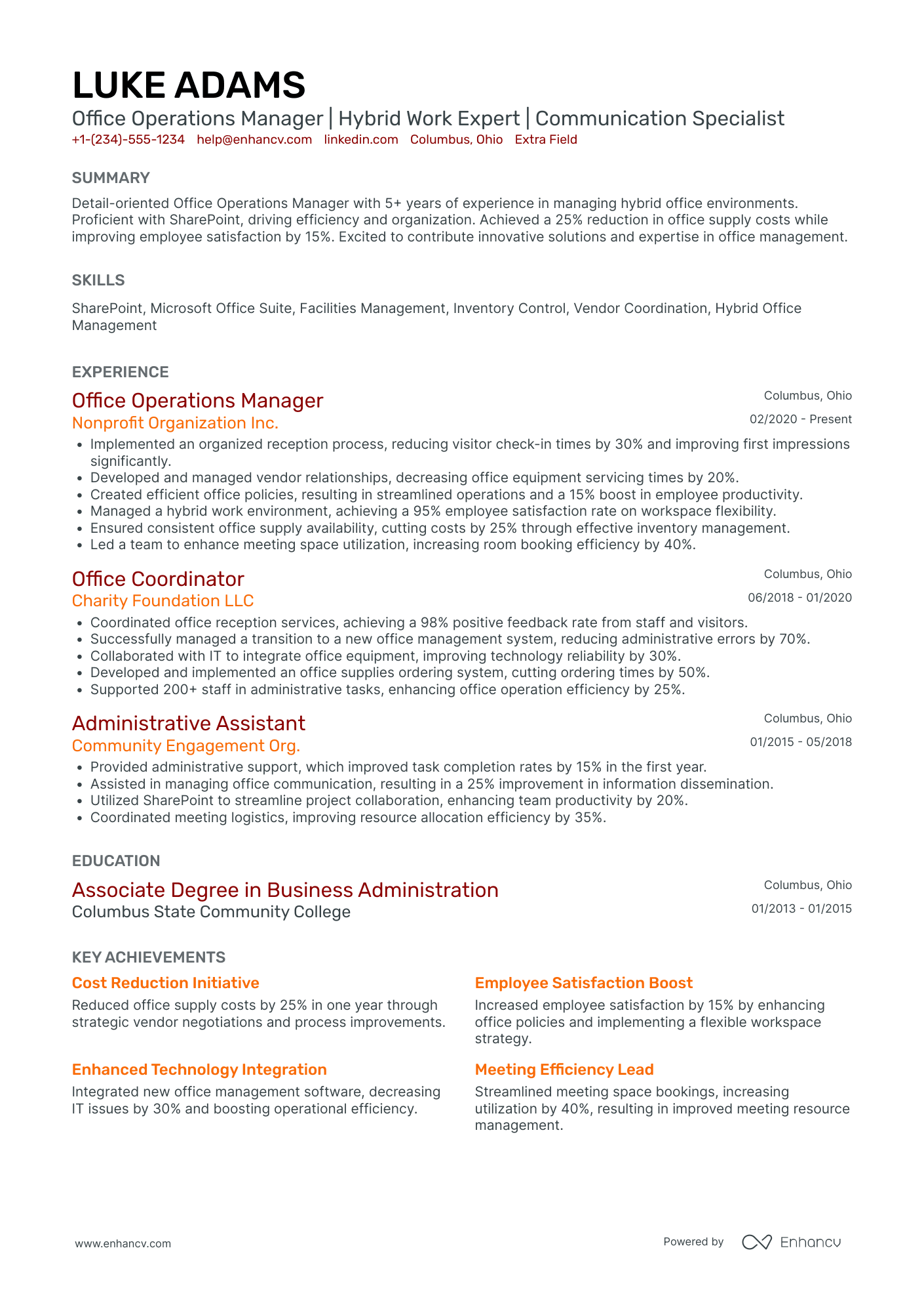 Office Operations Manager Resume Example