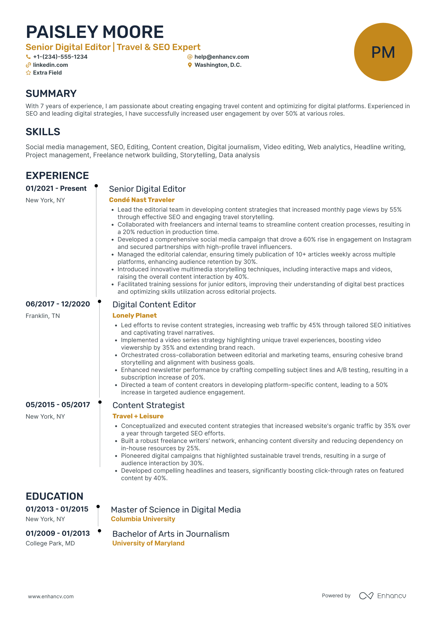 Travel Writer Resume Example