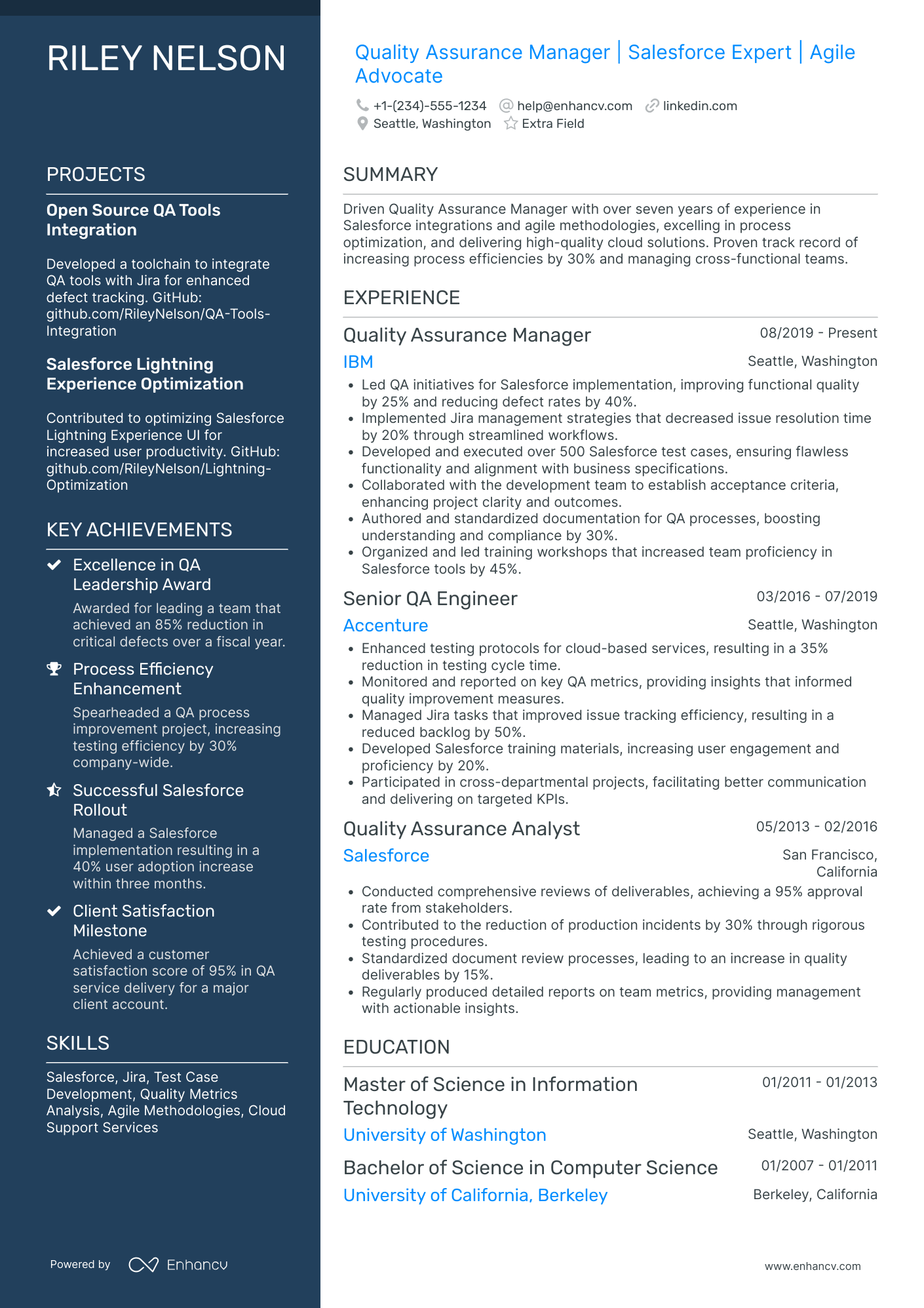 Salesforce Quality Assurance Analyst Resume Example