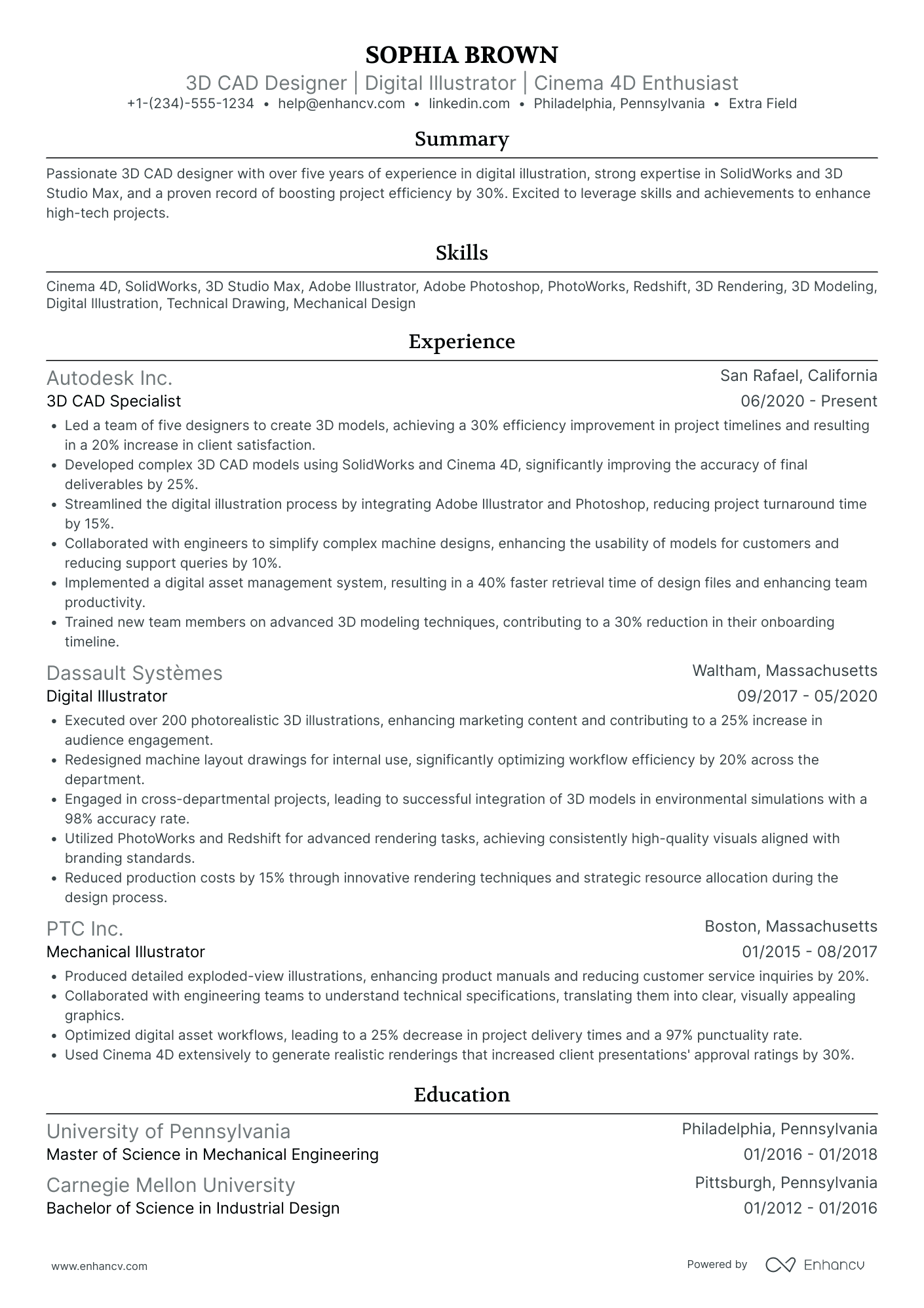 3D Illustrator Resume Example