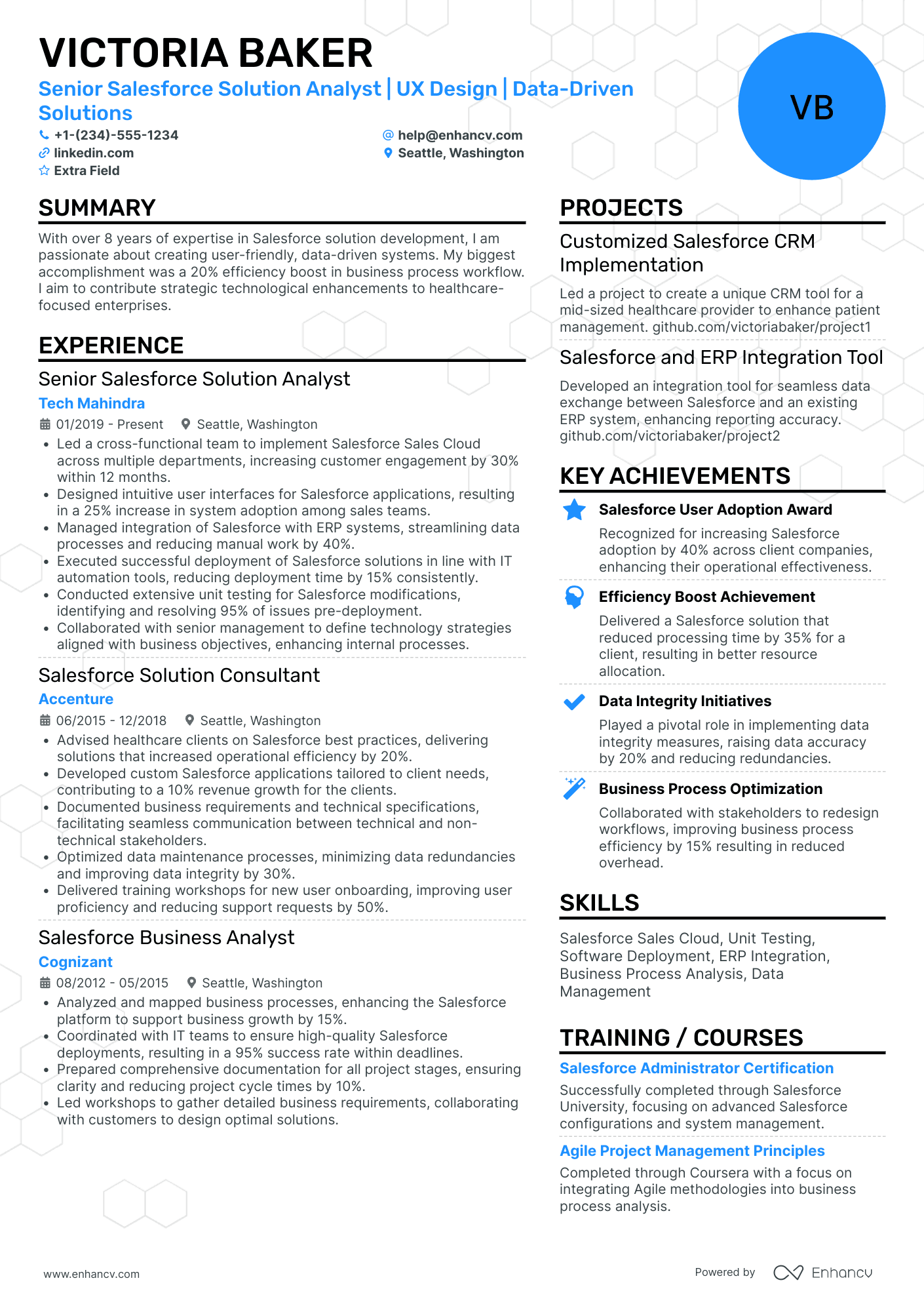 Senior Salesforce Business Analyst Resume Example