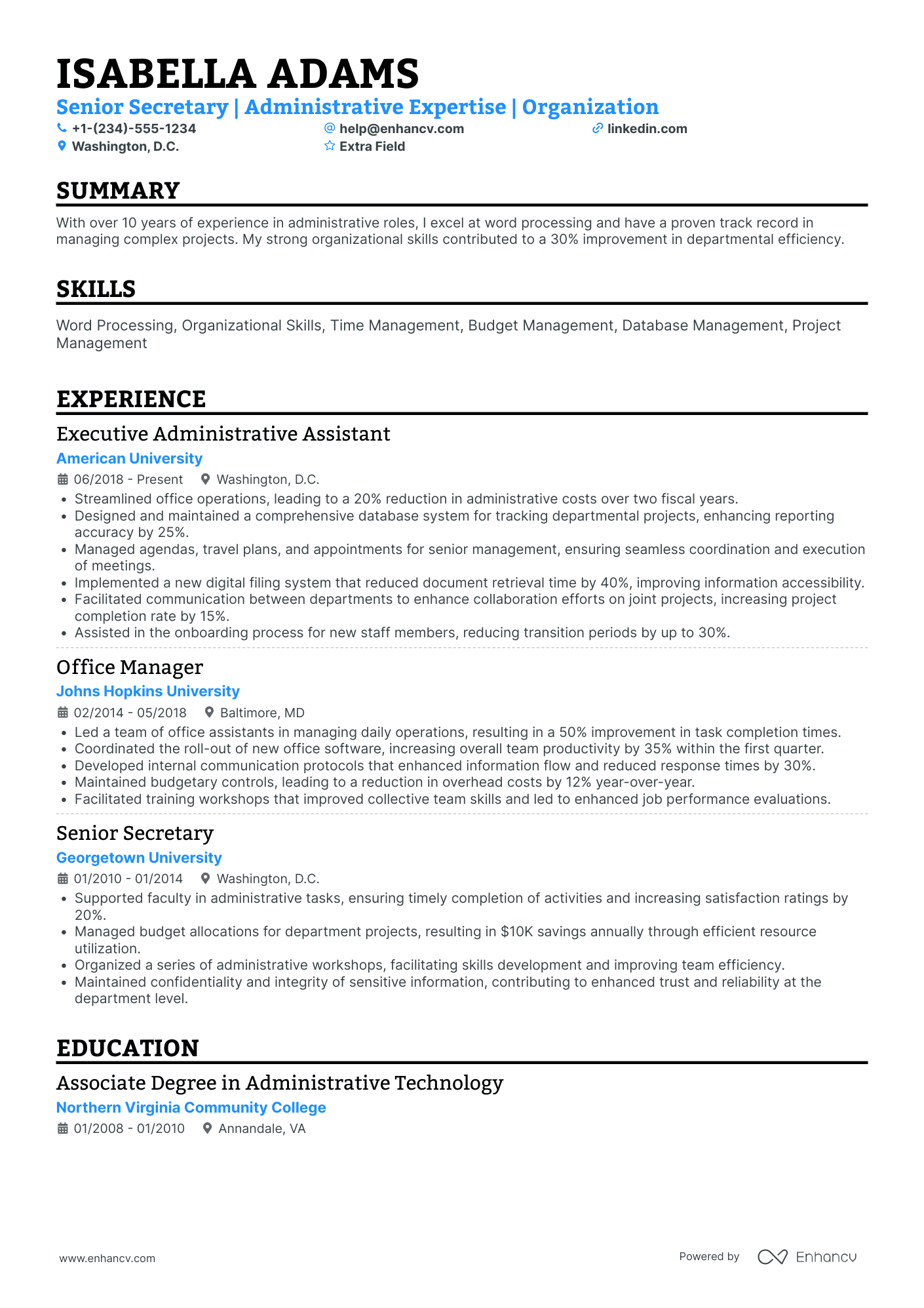 Personal Secretary Resume Example