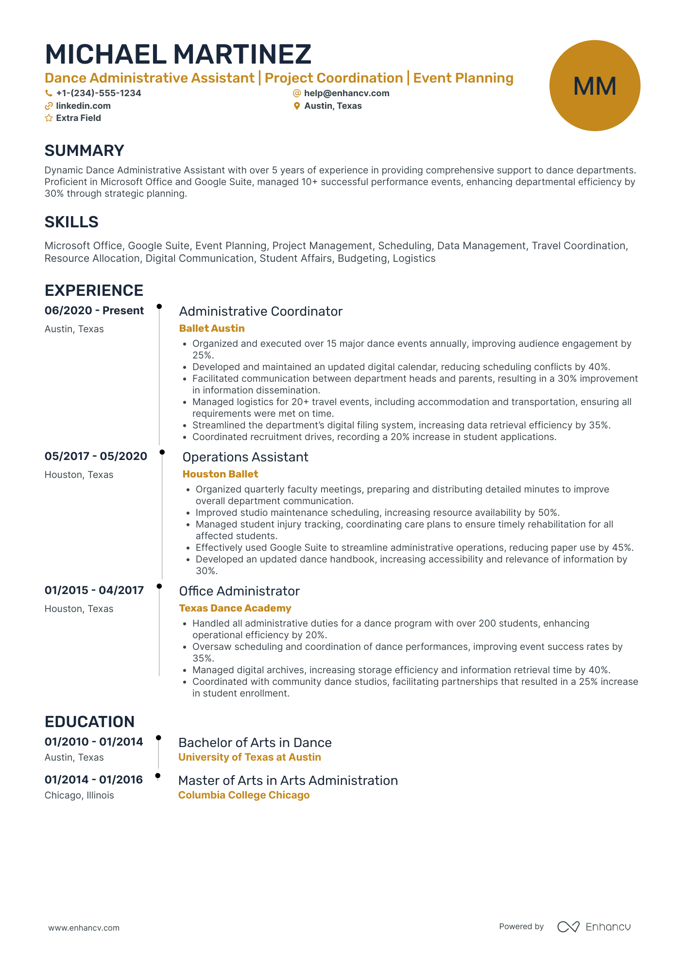 Dance Production Assistant Resume Example