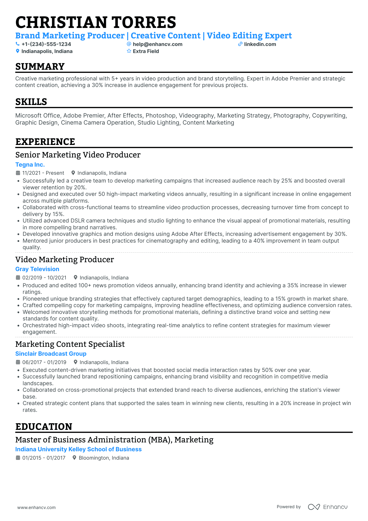 Content Marketing Producer Resume Example