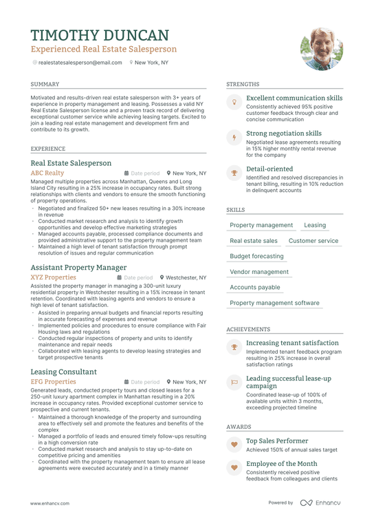 Real Estate Salesperson Resume Example