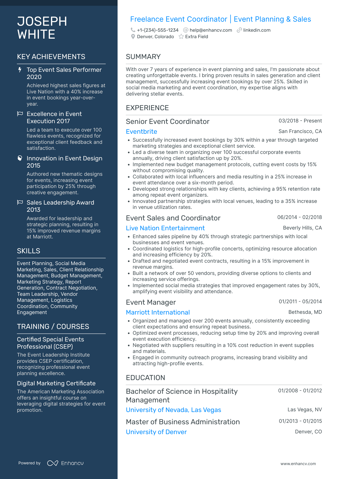 Freelance Event Planner Resume Example