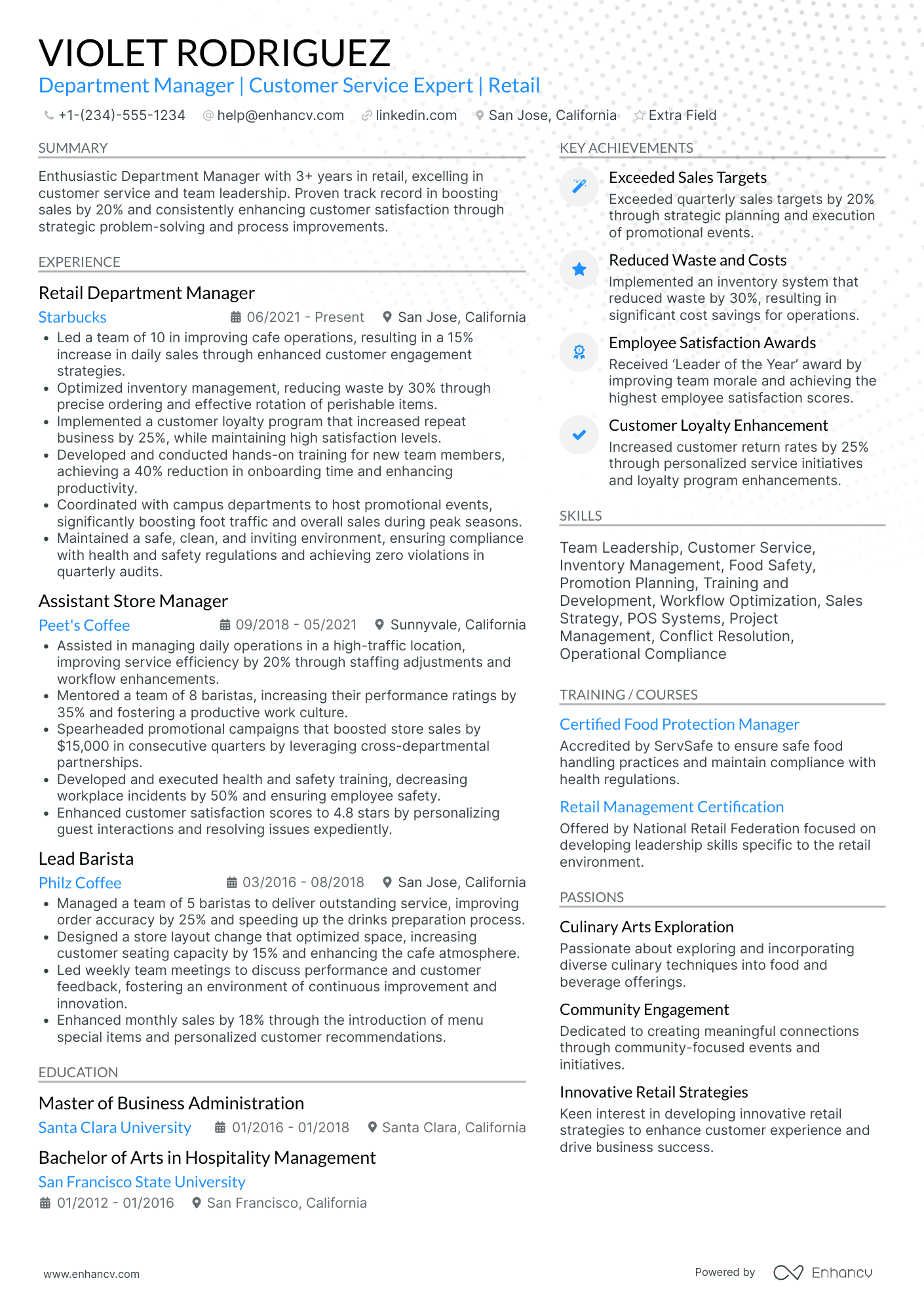 Starbucks Social Media Manager Resume Example