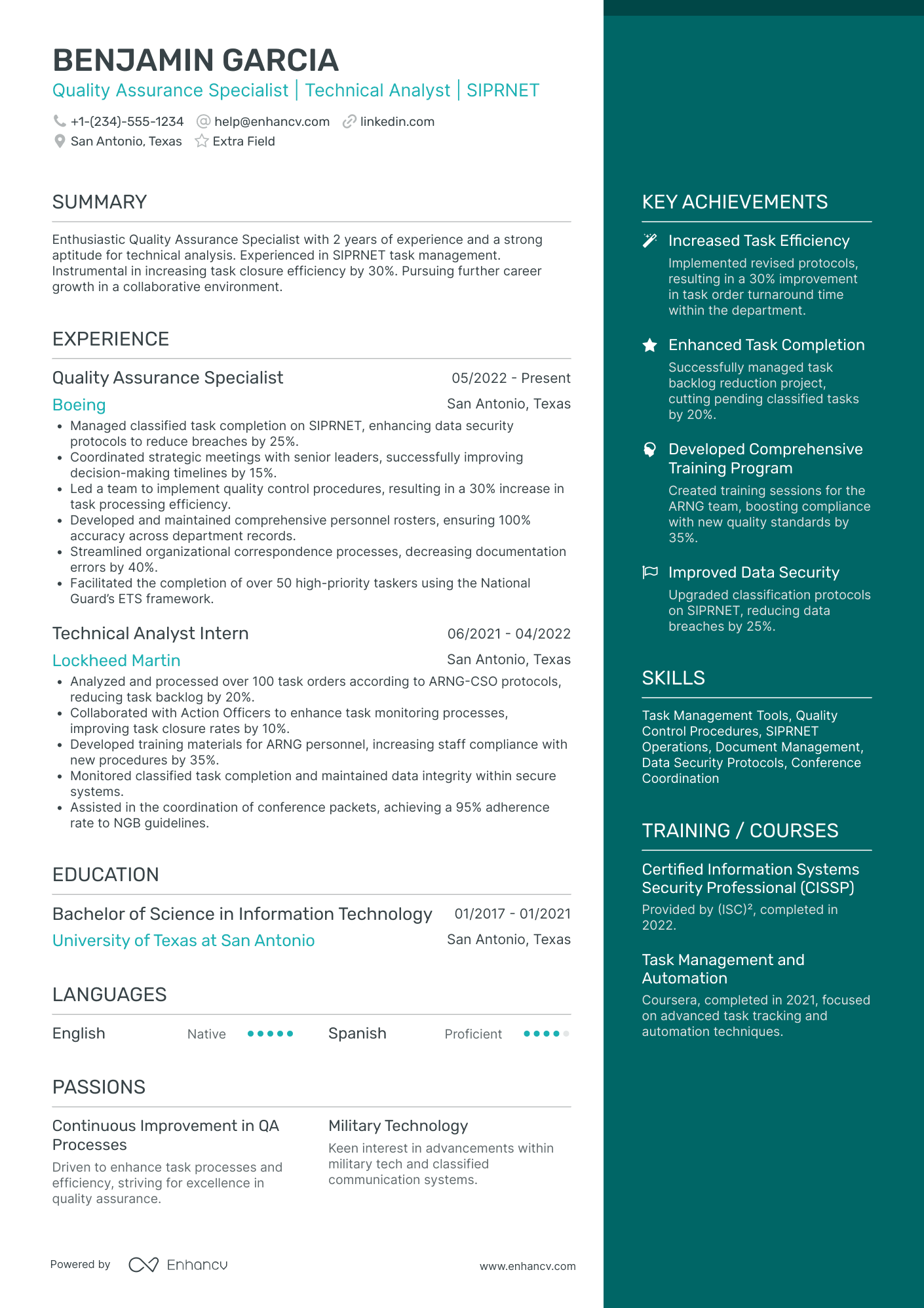 Junior Quality Assurance Specialist Resume Example