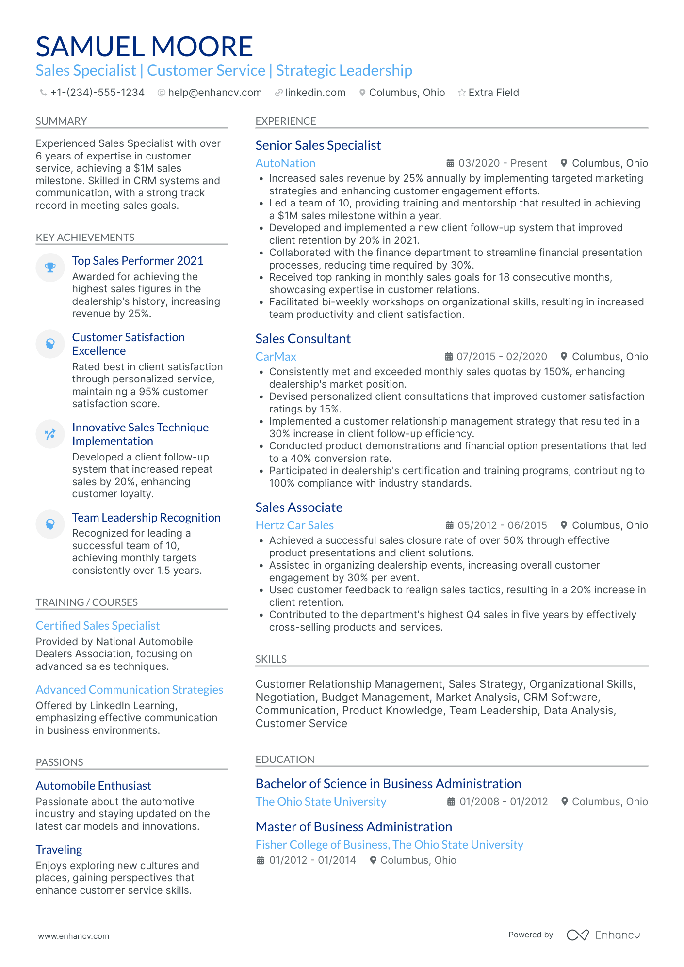 Car Salesman Specialist Resume Example