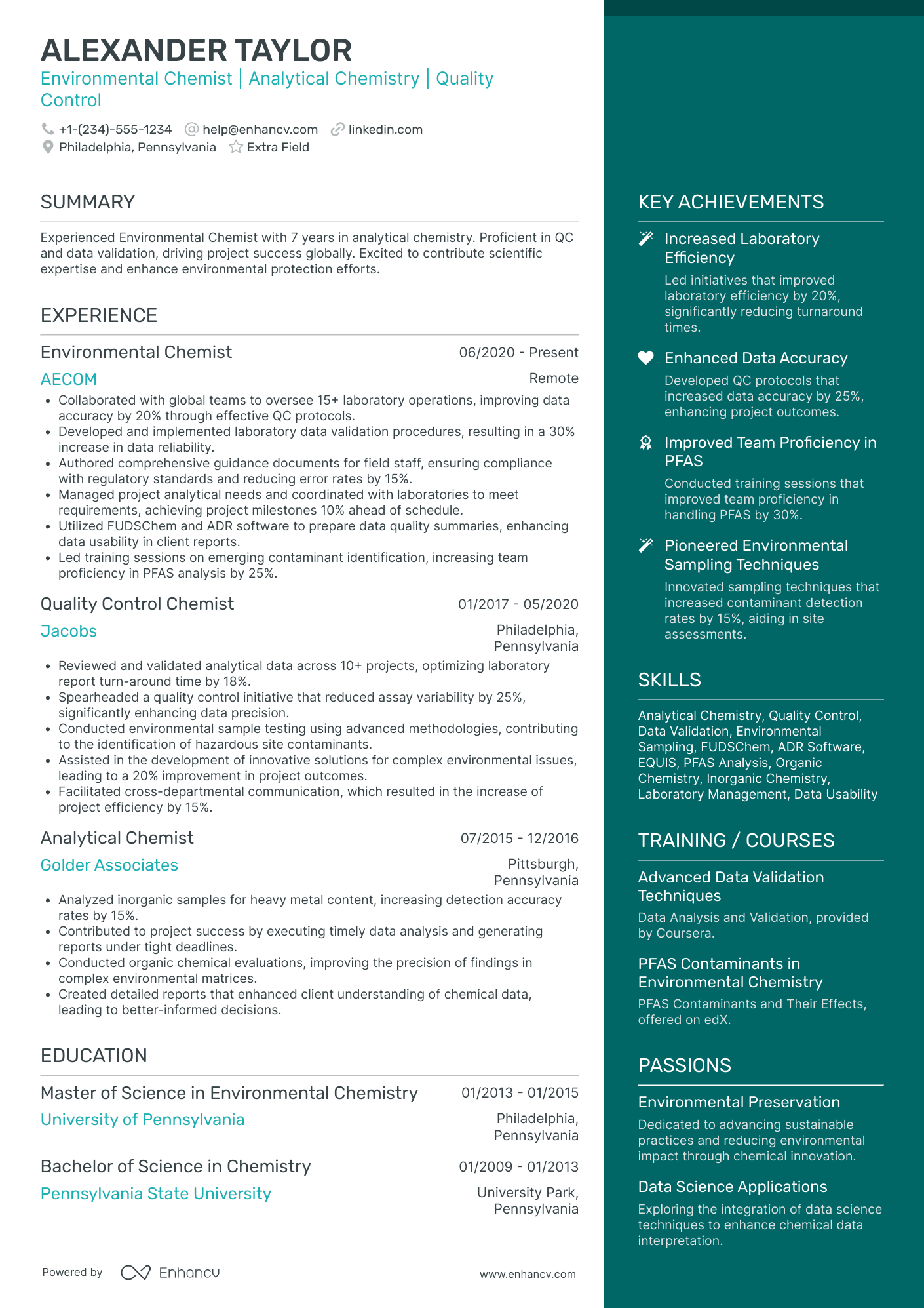 Environmental Chemist Resume Example