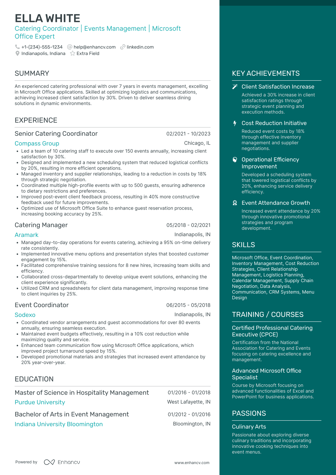 Catering Coordinator Resume Example