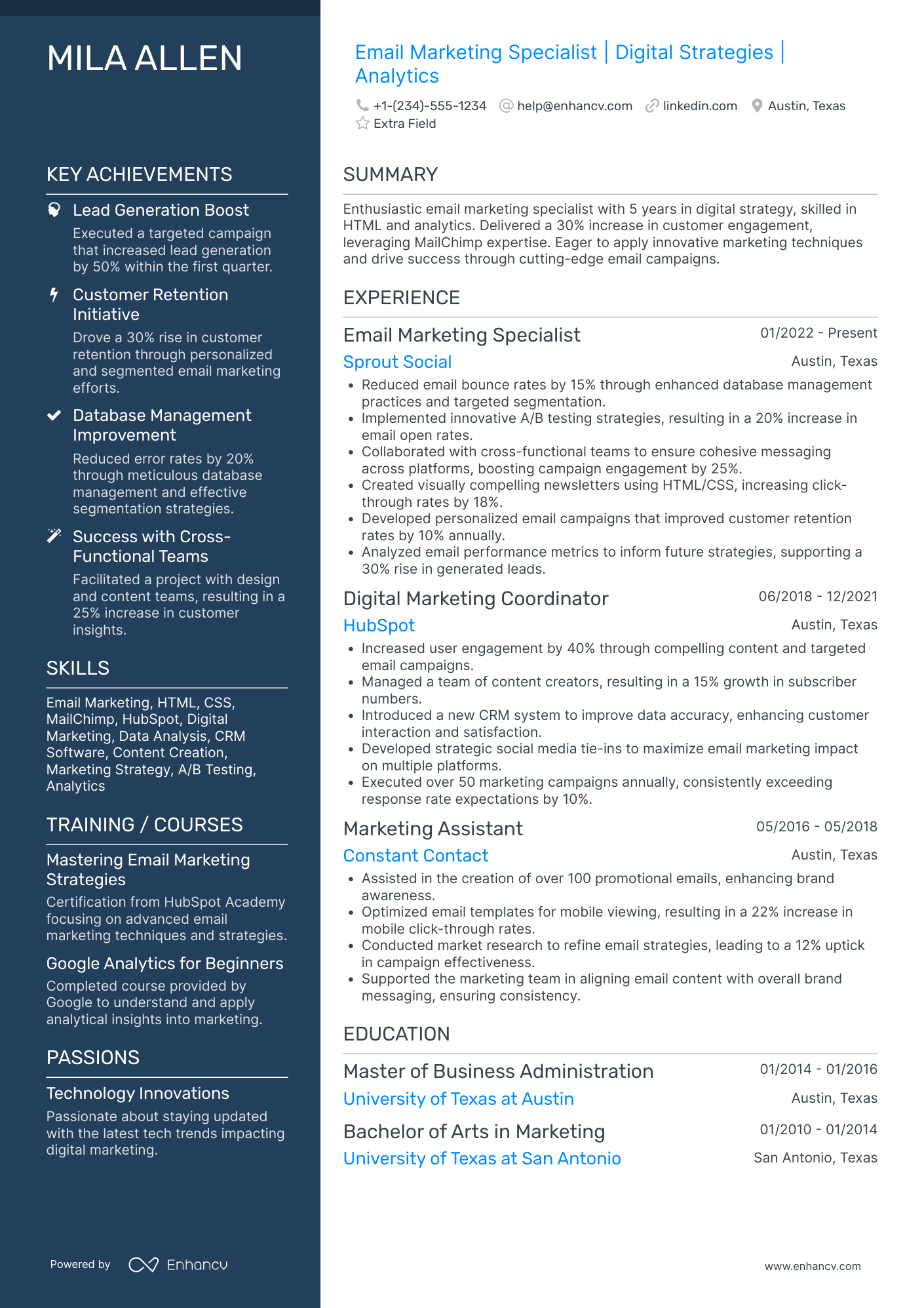 Email Marketing Specialist Resume Example