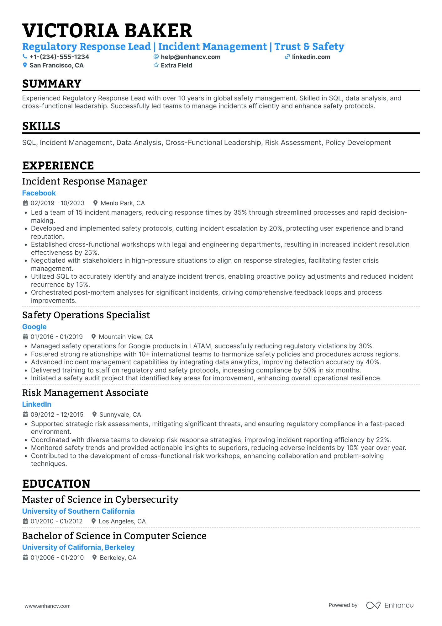 Social Engineering Response Team Lead Resume Example