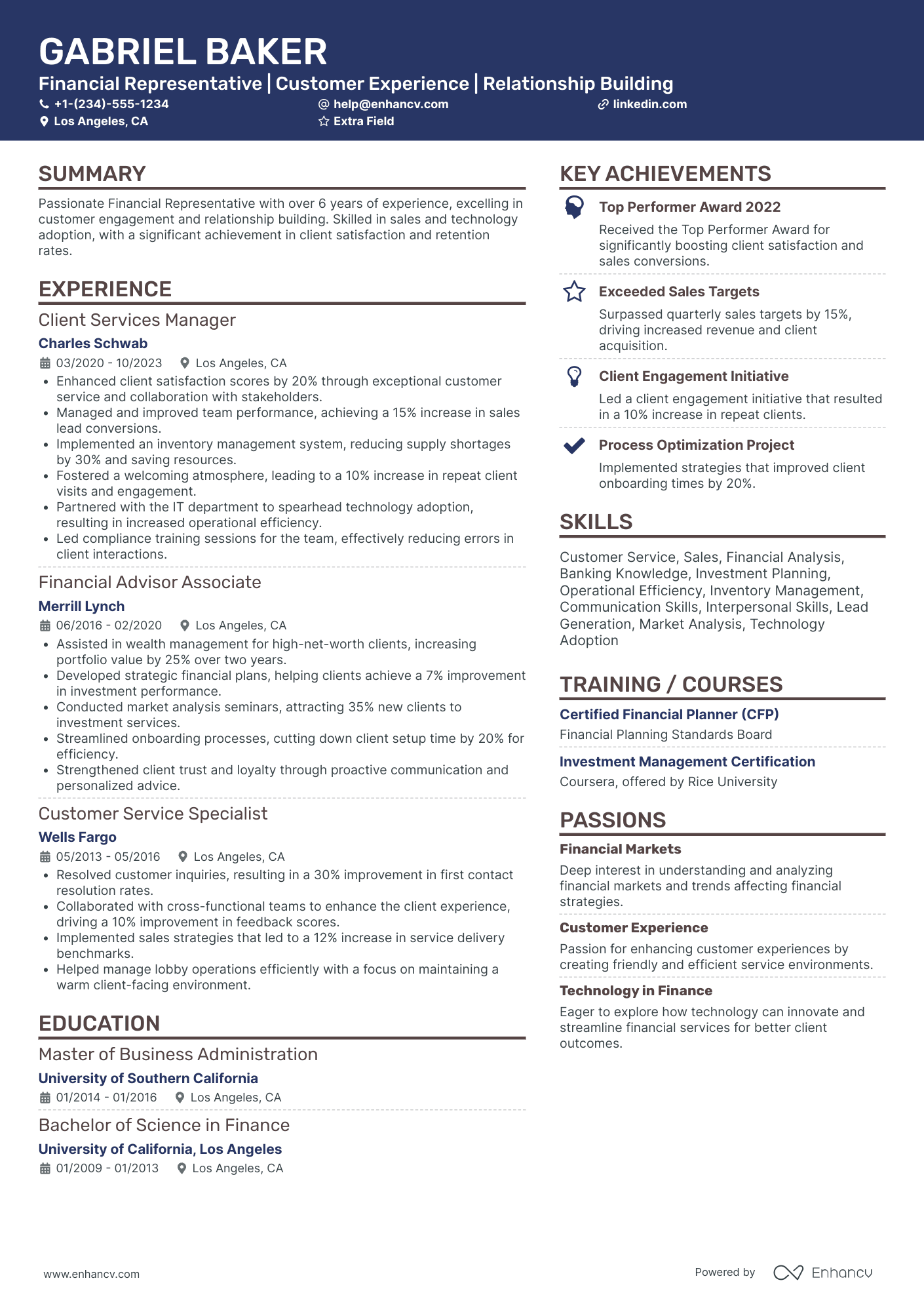 Personal Banking Service Representative Resume Example