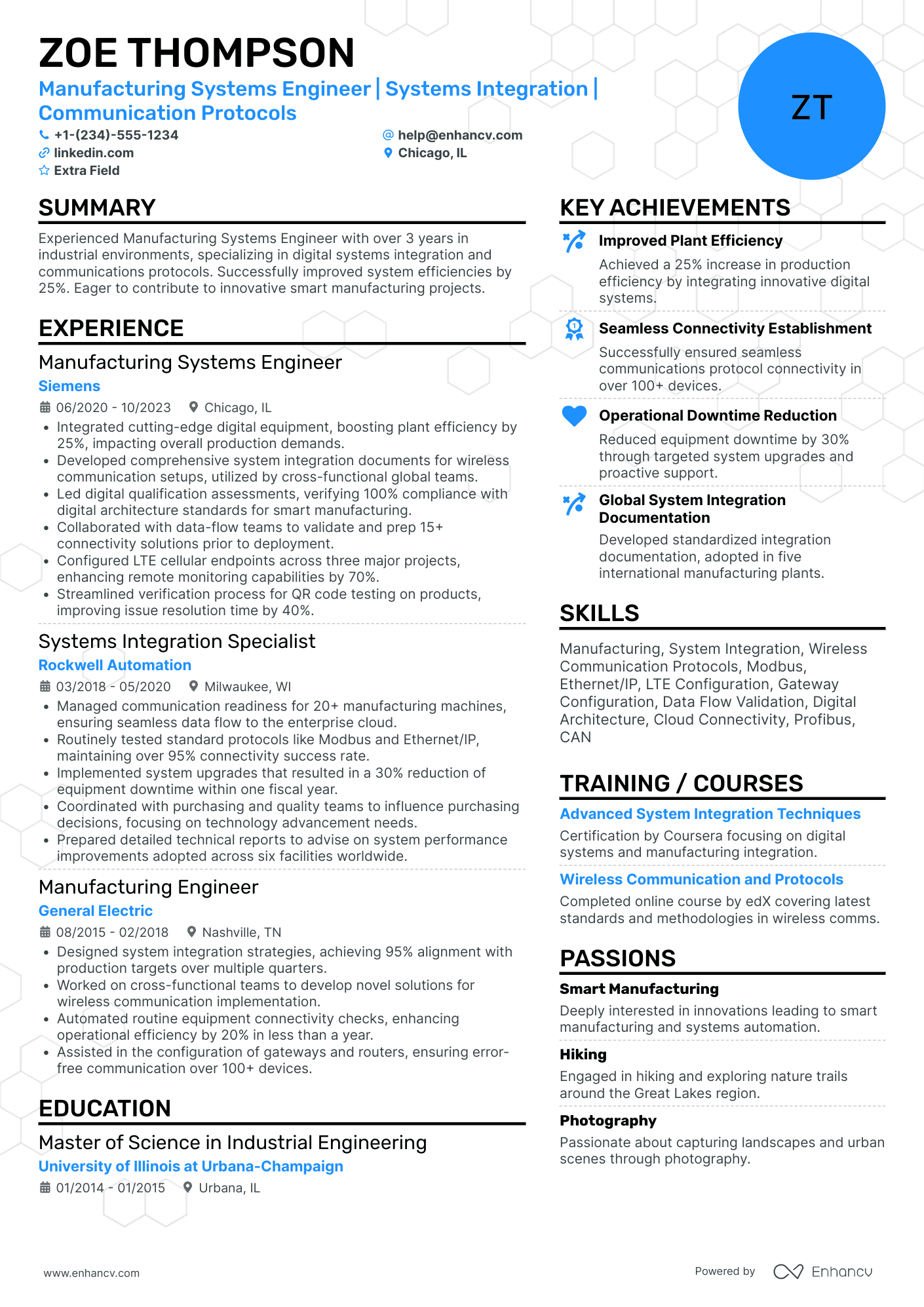 Manufacturing Systems Engineer Resume Example