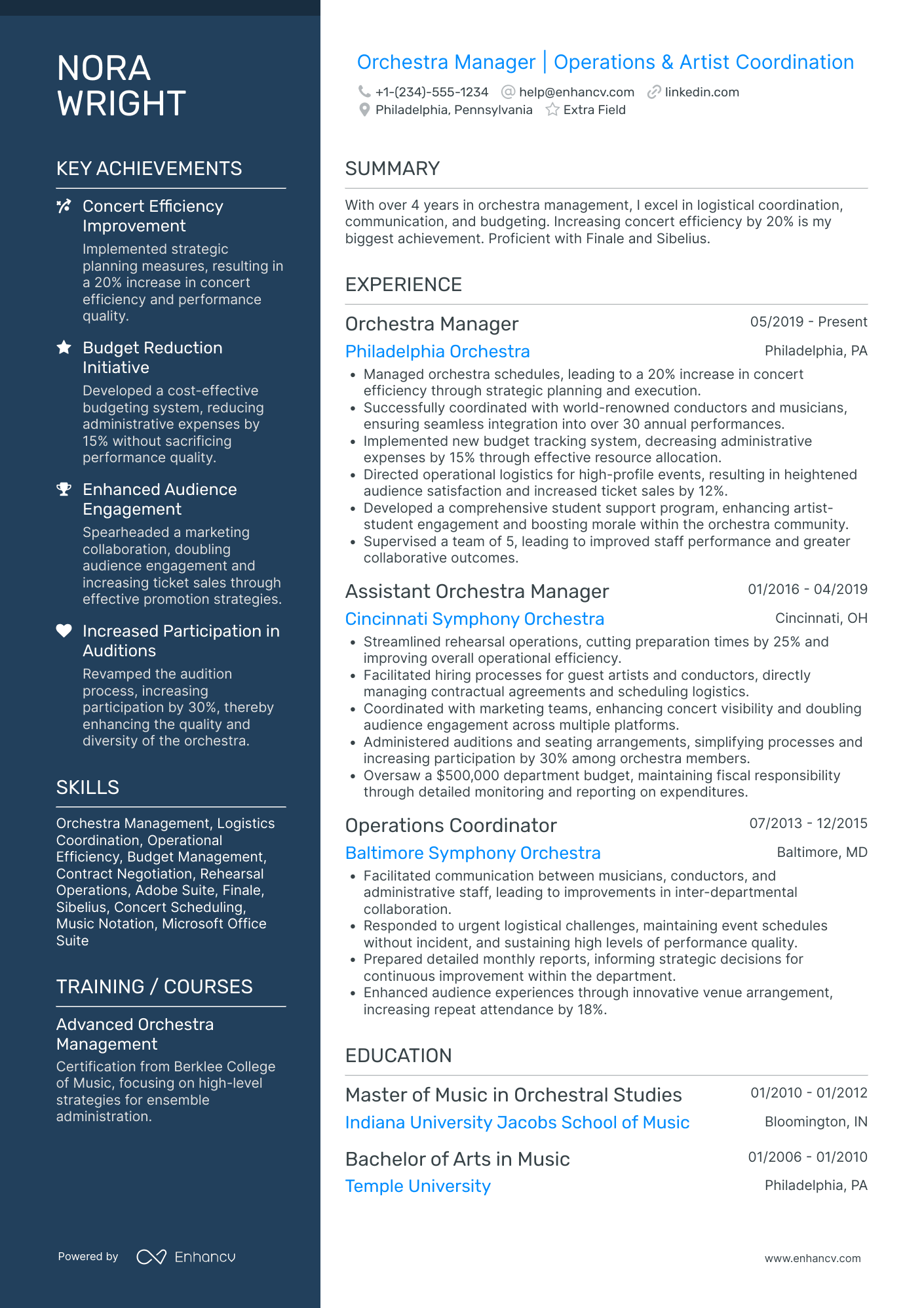 Orchestra Musician Resume Example