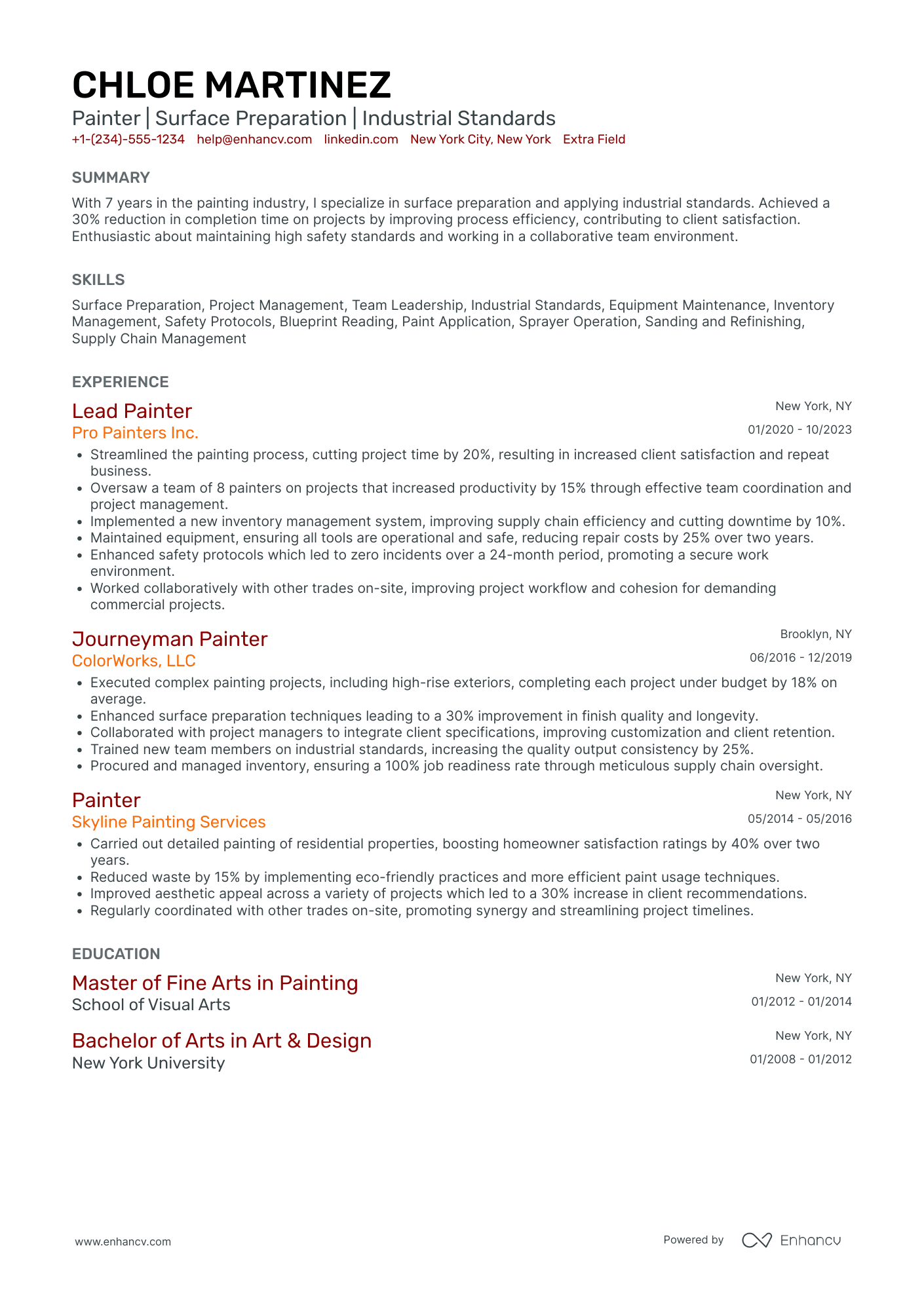 Painter Project Manager Resume Example