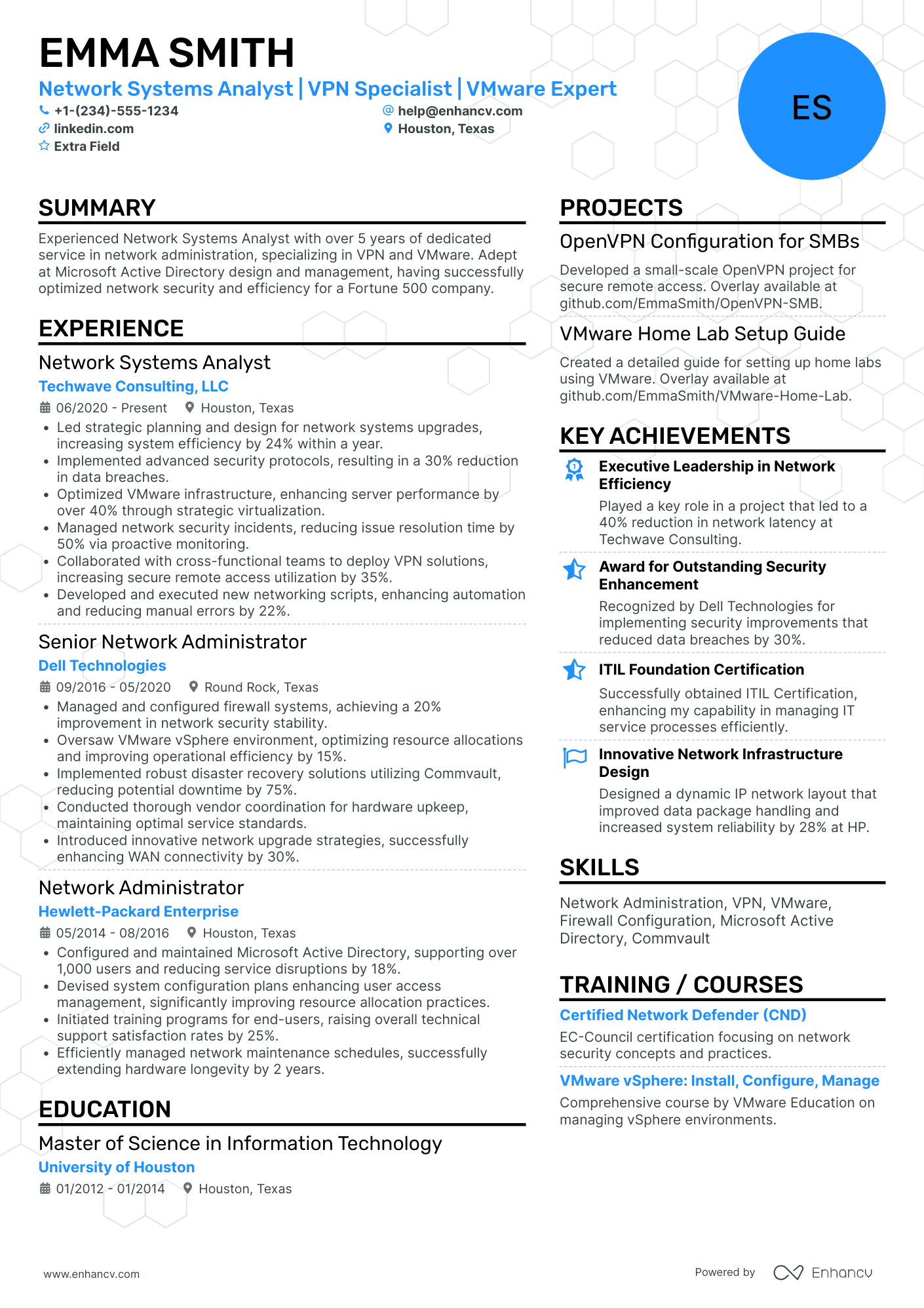 Network System Analyst Resume Example