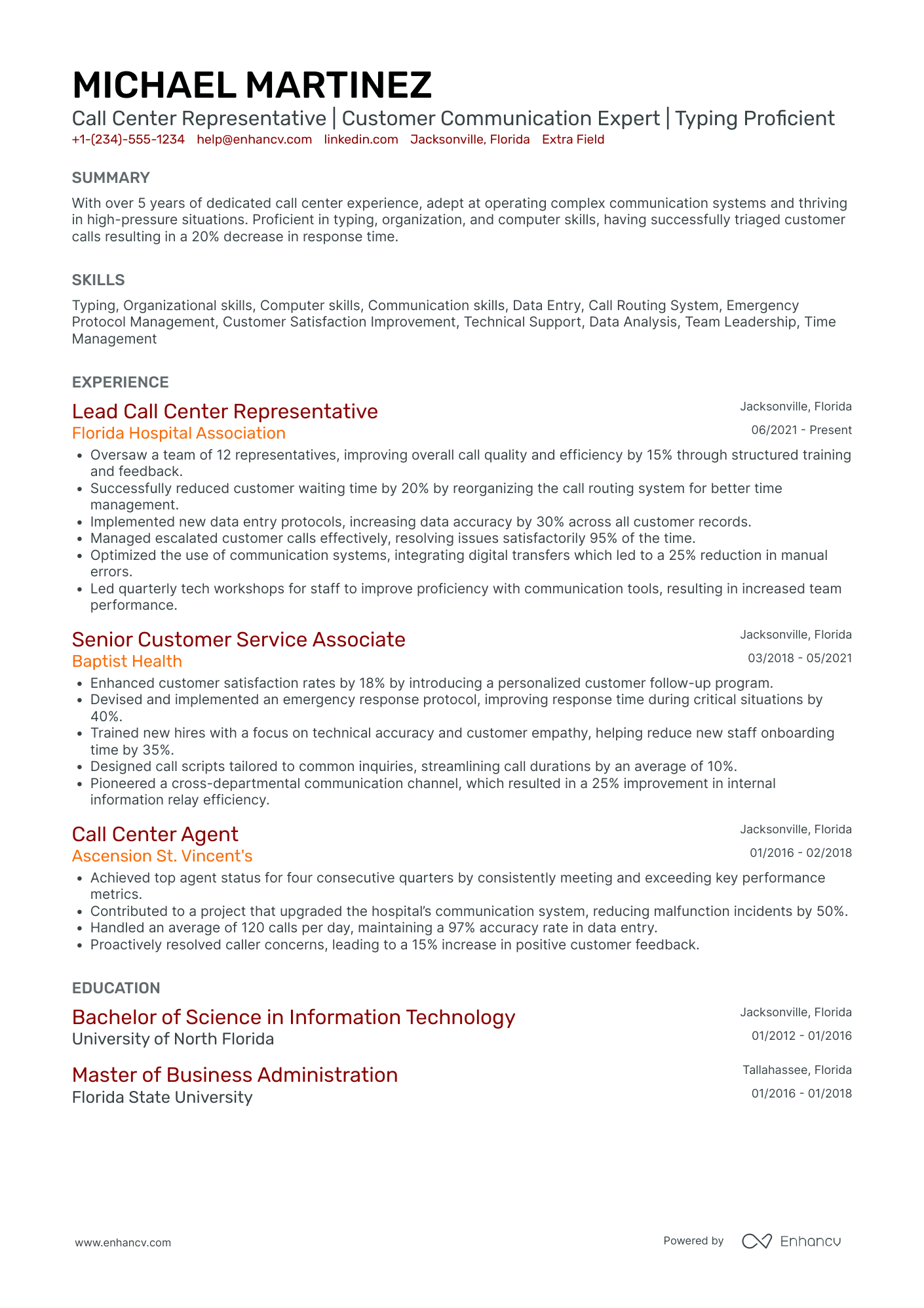 Entry Level Call Center Representative Resume Example