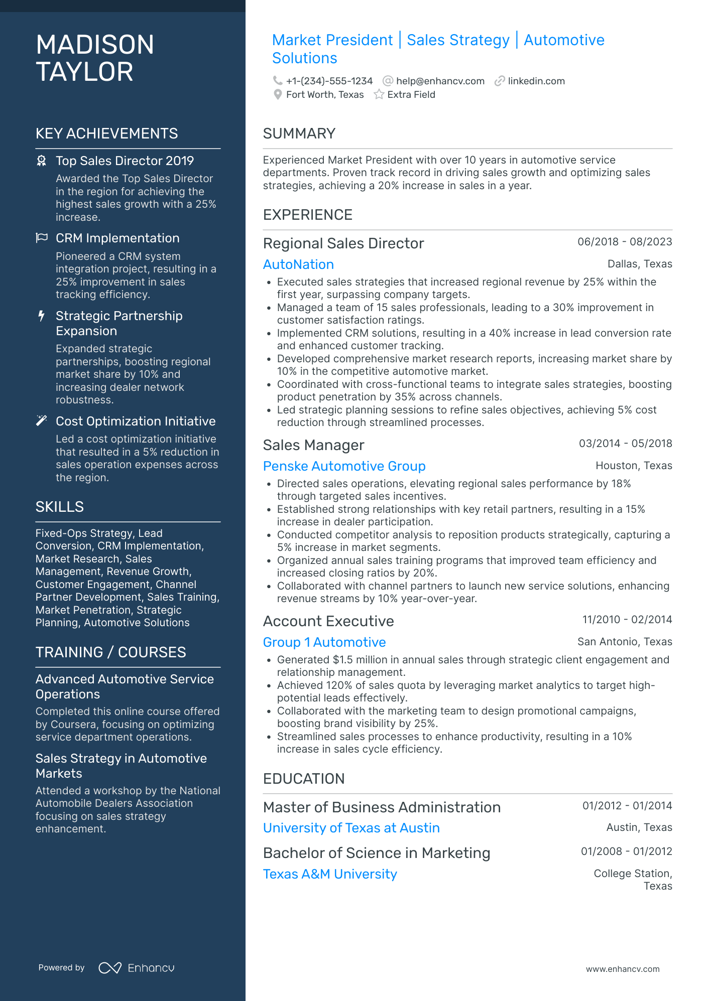 Market Research Executive Resume Example