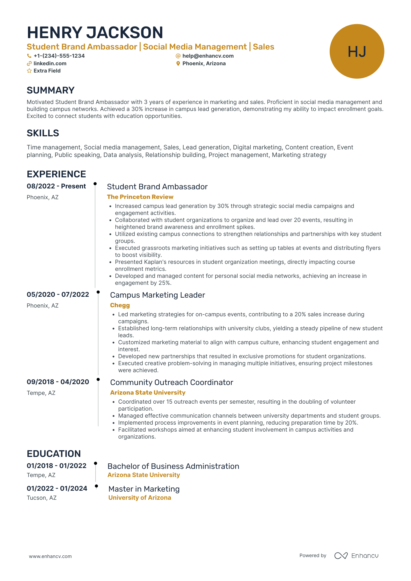 Digital Brand Ambassador Resume Example