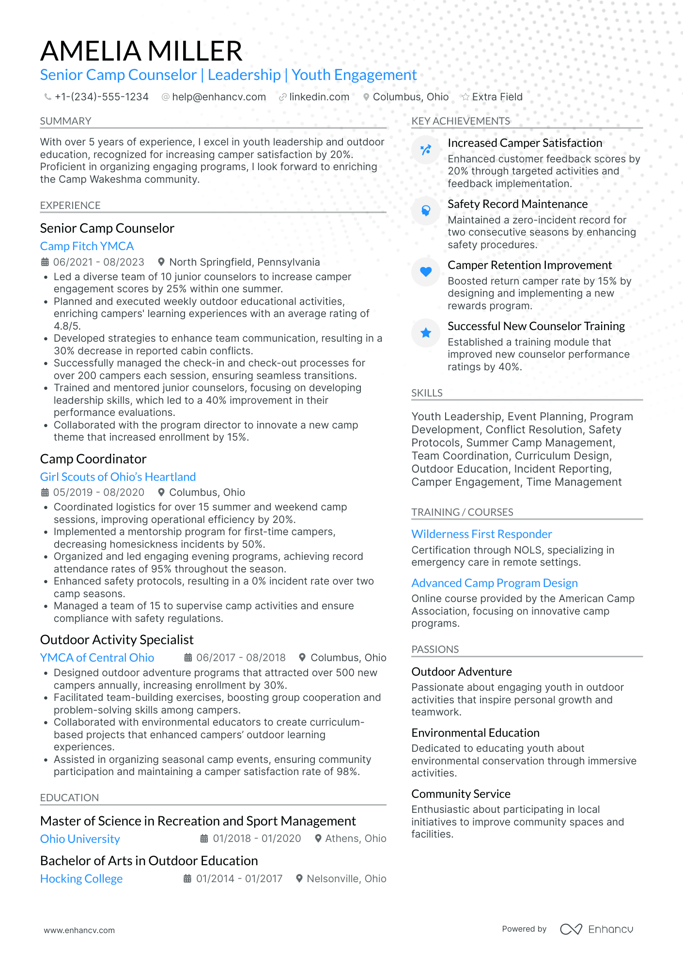 Senior Camp Counselor Resume Example