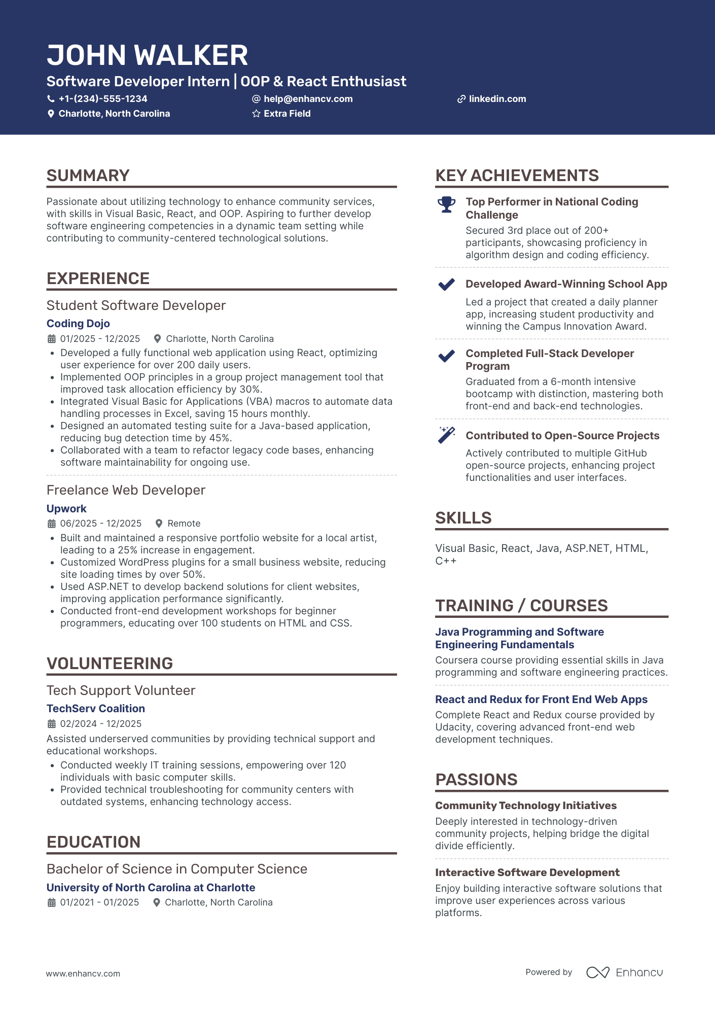 Software Development Intern Resume Example